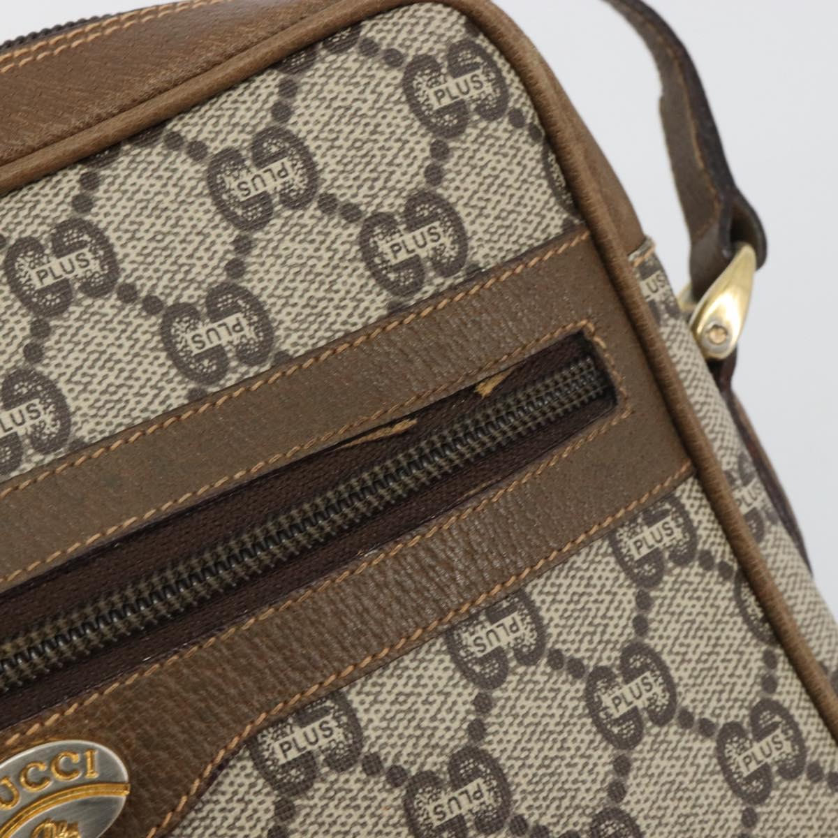 GUCCI GG Plus Supreme Shoulder Bag PVC Beige Gold Auth bs36024