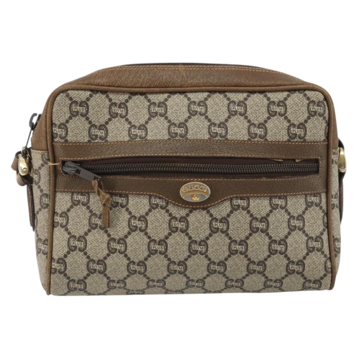 GUCCI GG Plus Supreme Shoulder Bag PVC Beige Gold Auth bs36024