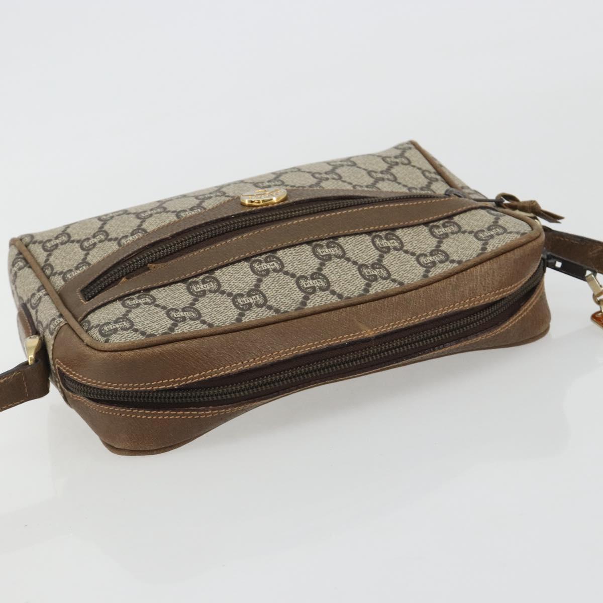 GUCCI GG Plus Supreme Shoulder Bag PVC Beige Gold Auth bs36024