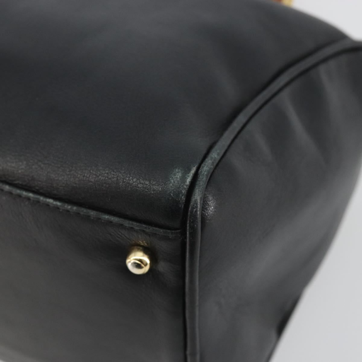 GUCCI Bamboo Hand Bag Leather Black Gold 000 122 0294 Auth bs36025