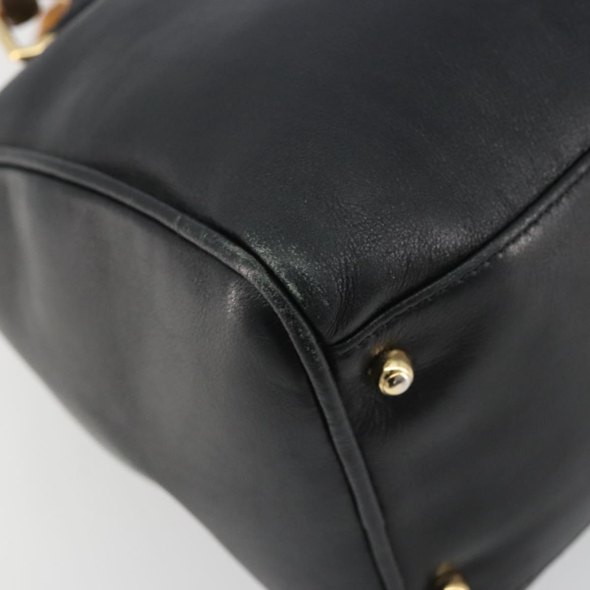 GUCCI Bamboo Hand Bag Leather Black Gold 000 122 0294 Auth bs36025
