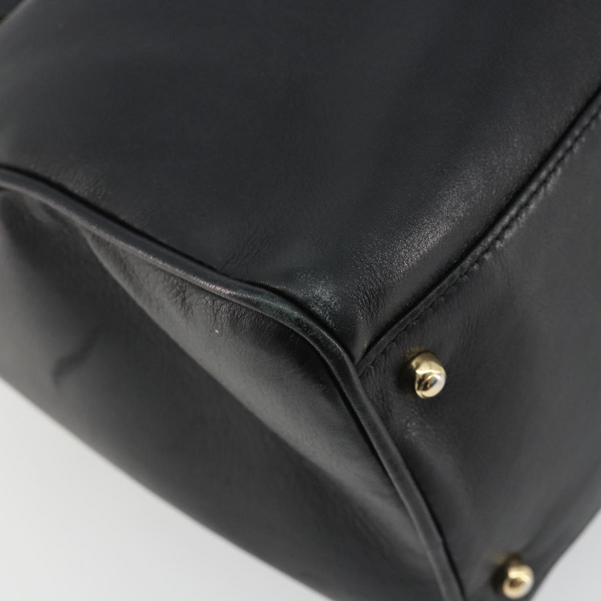 GUCCI Bamboo Hand Bag Leather Black Gold 000 122 0294 Auth bs36025