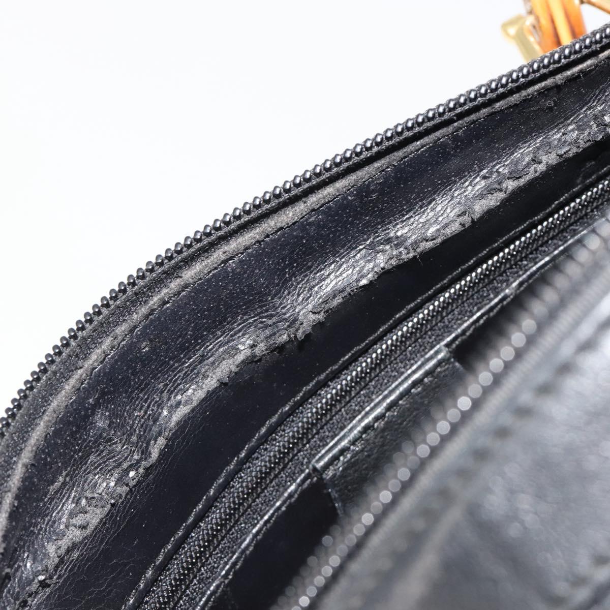 GUCCI Bamboo Hand Bag Leather Black Gold 000 122 0294 Auth bs36025