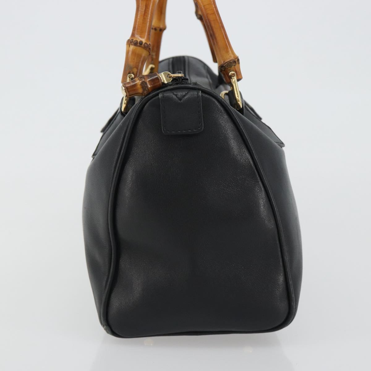 GUCCI Bamboo Hand Bag Leather Black Gold 000 122 0294 Auth bs36025