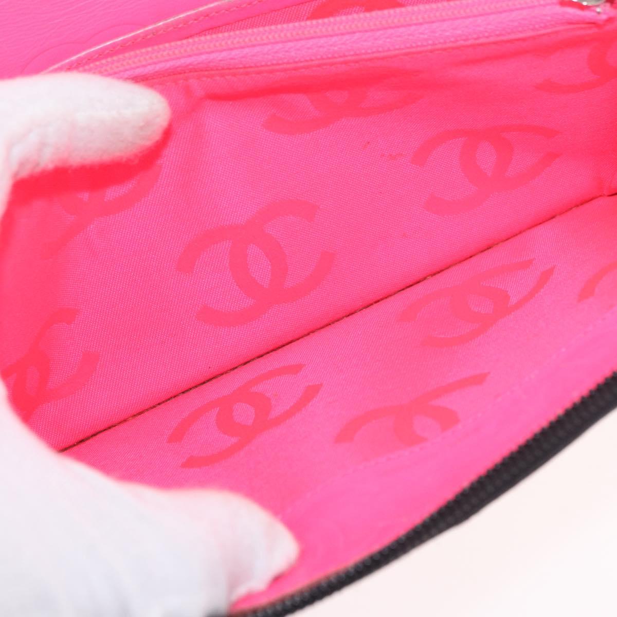 CHANEL Cambon Line Long Wallet Lamb Skin Black CC Auth bs36030
