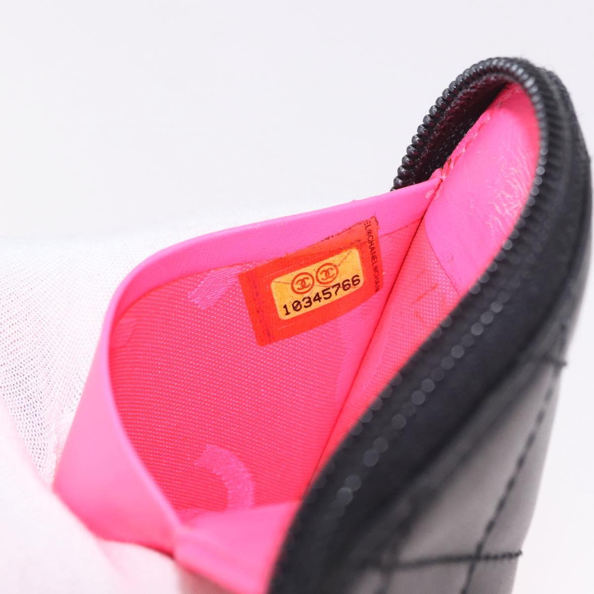 CHANEL Cambon Line Long Wallet Lamb Skin Black CC Auth bs36030