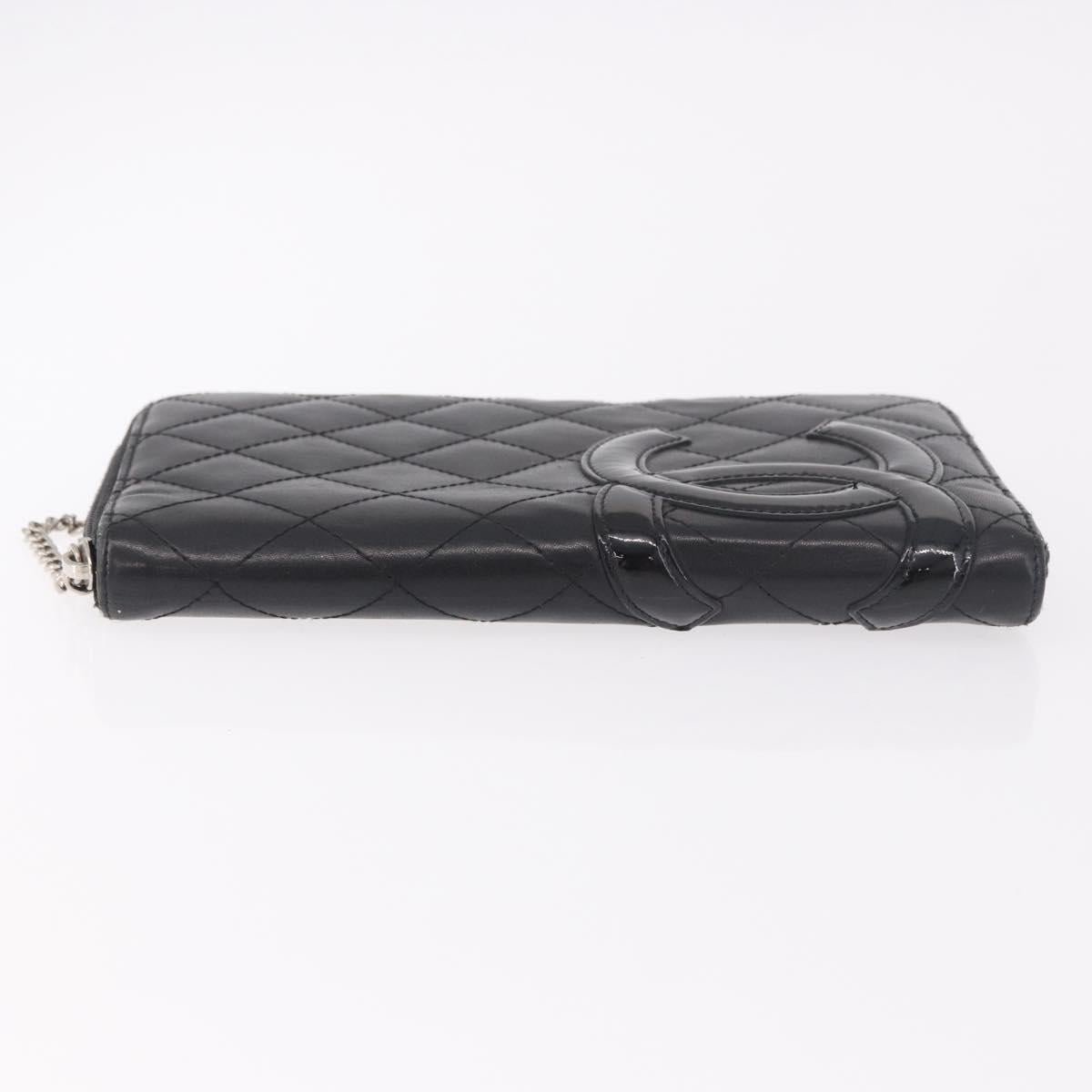 CHANEL Cambon Line Long Wallet Lamb Skin Black CC Auth bs36030