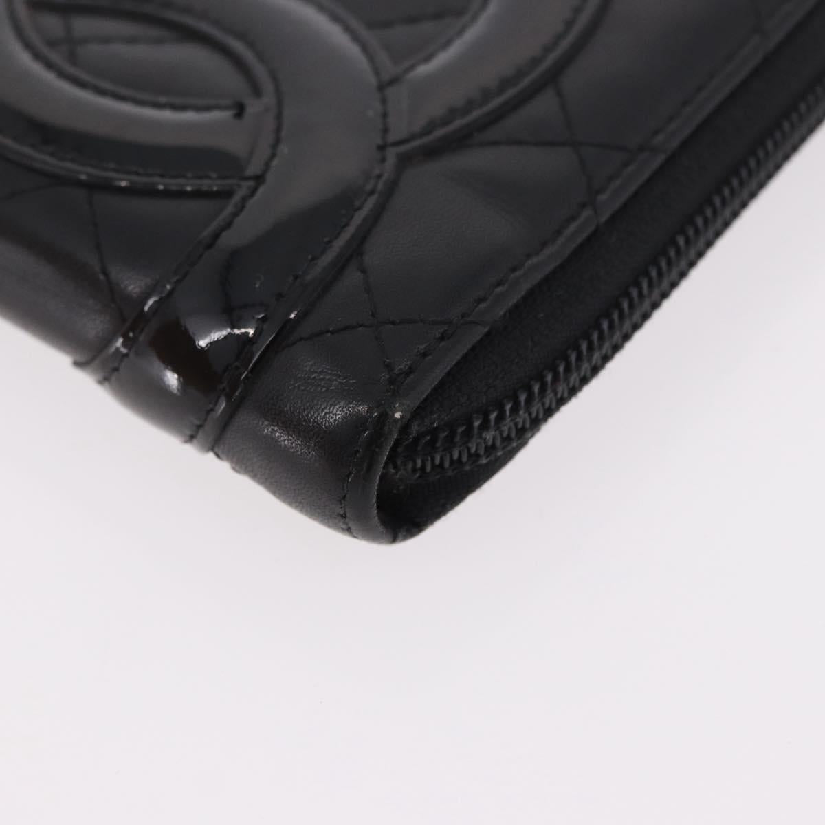 CHANEL Cambon Line Long Wallet Lamb Skin Black CC Auth bs36030