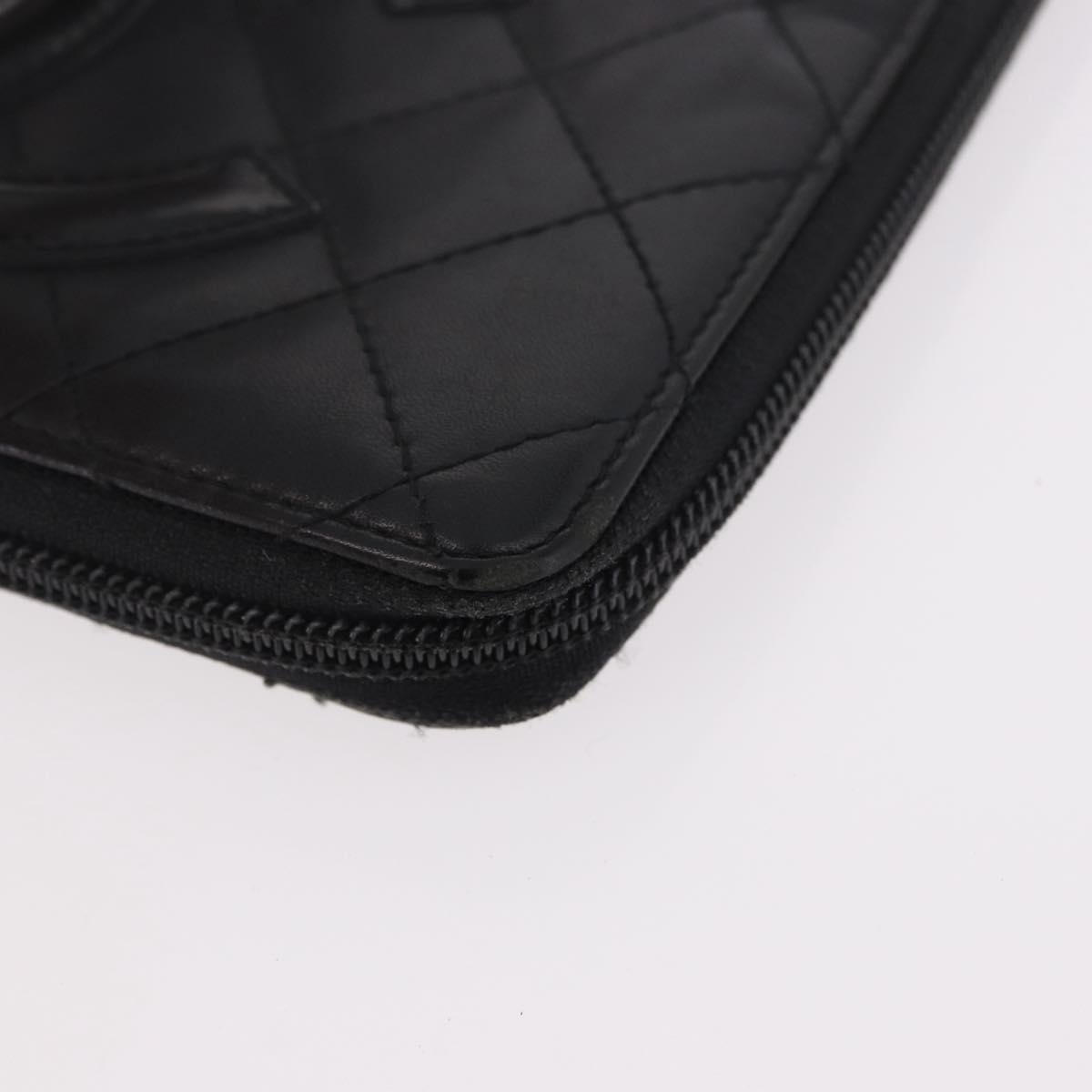 CHANEL Cambon Line Long Wallet Lamb Skin Black CC Auth bs36030