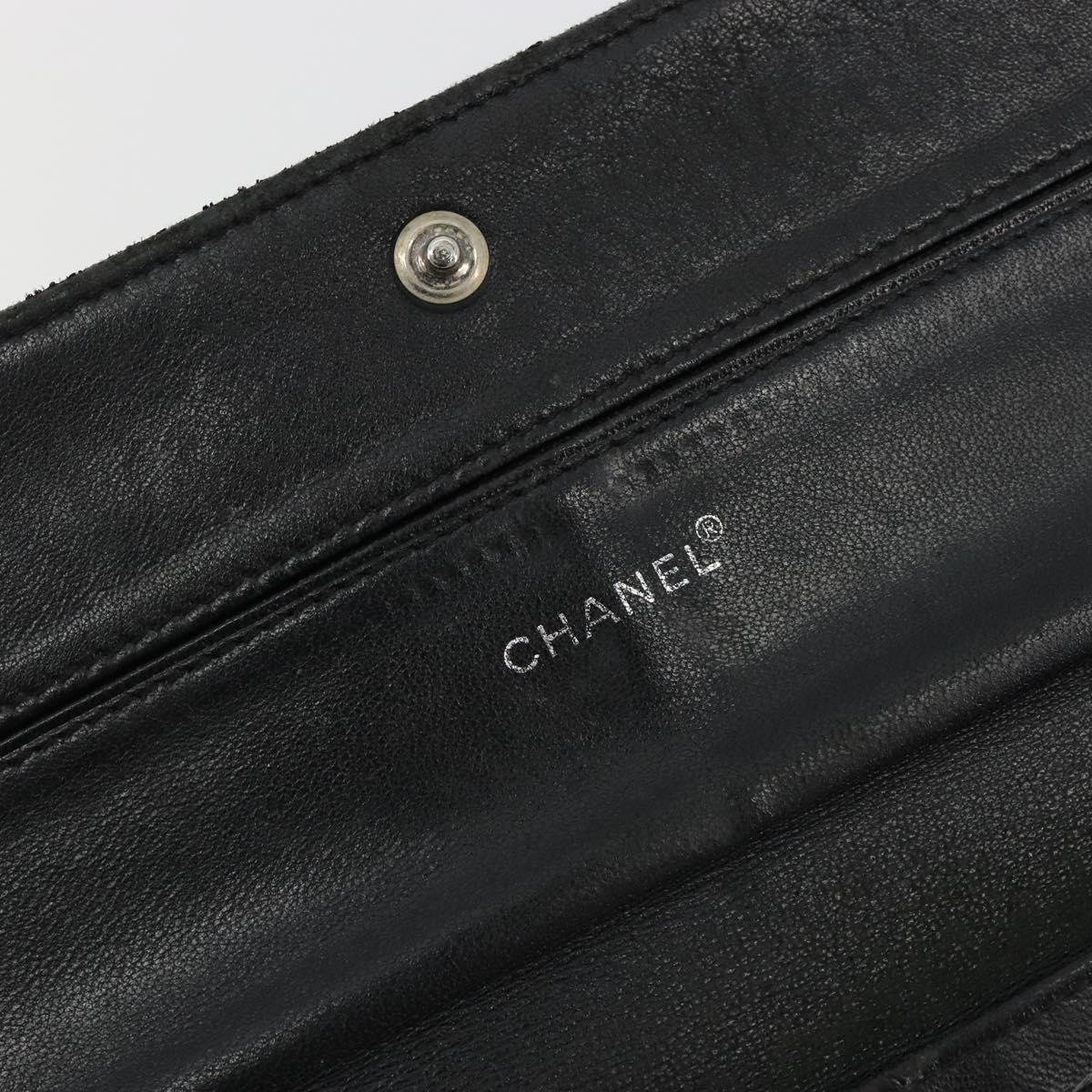 CHANEL New Travel Line Long Wallet Nylon Black Silver CC Auth bs36031