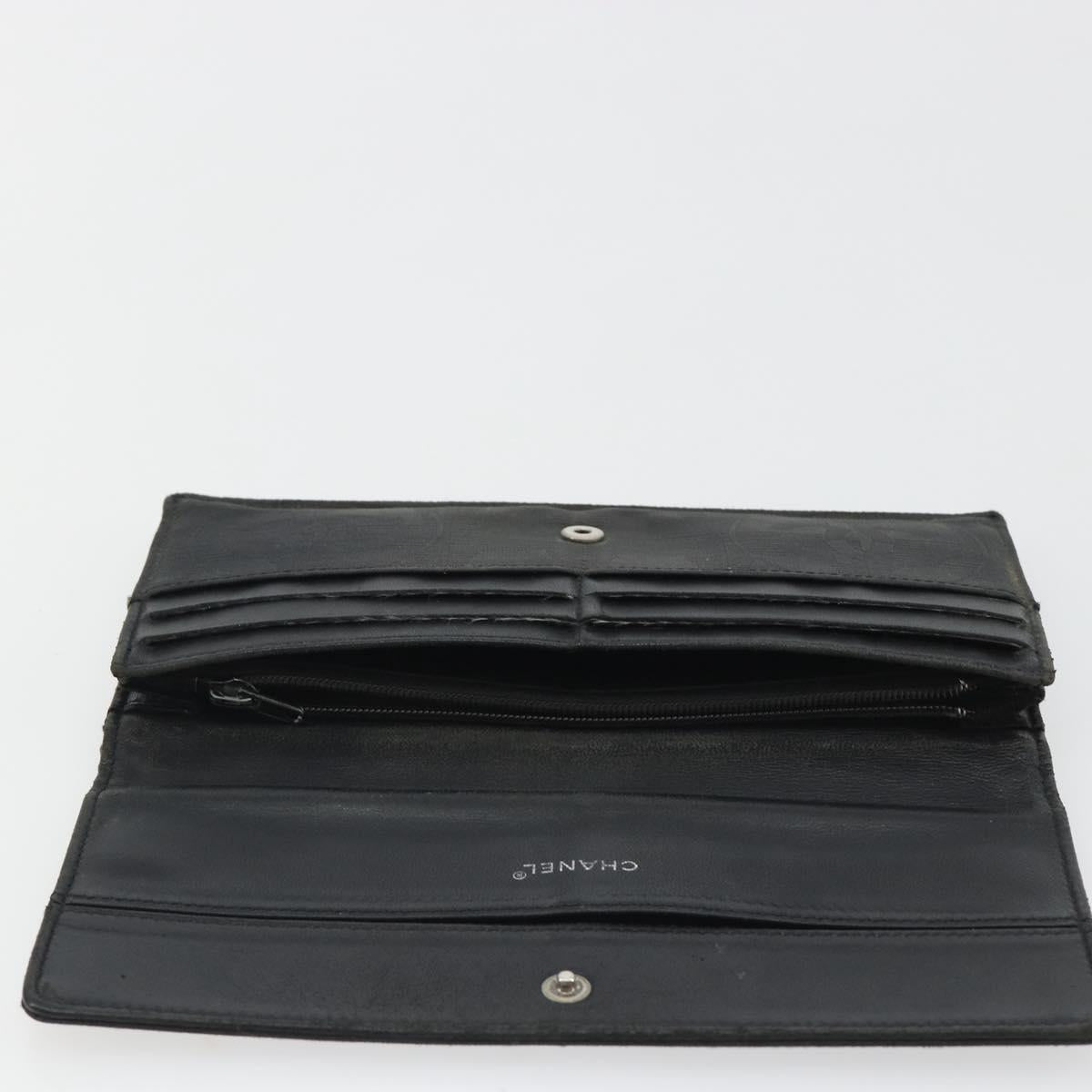 CHANEL New Travel Line Long Wallet Nylon Black Silver CC Auth bs36031