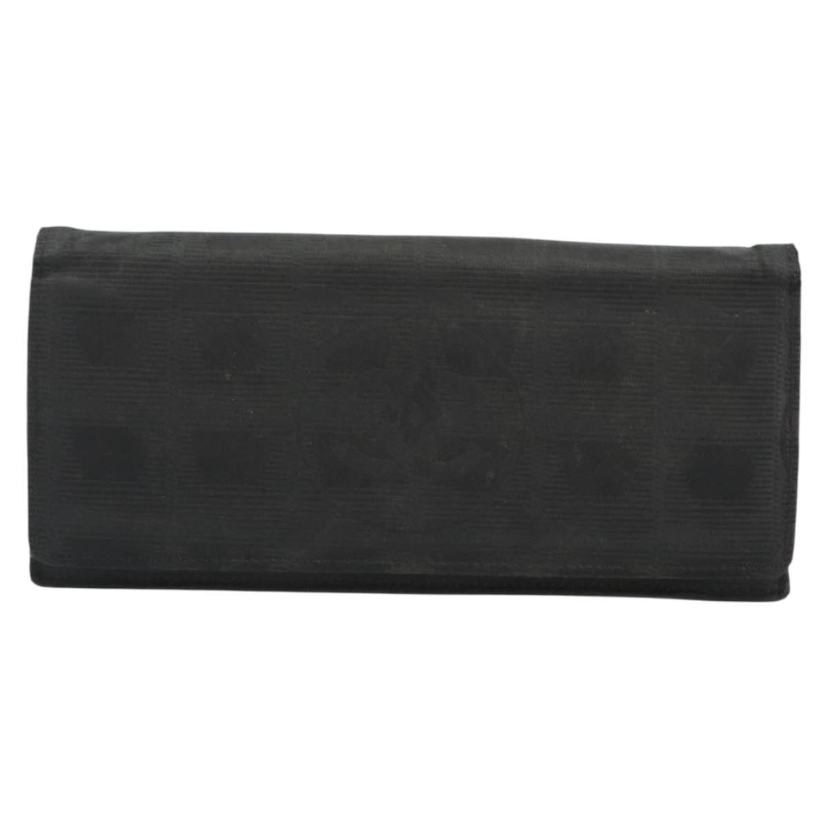CHANEL New Travel Line Long Wallet Nylon Black Silver CC Auth bs36031