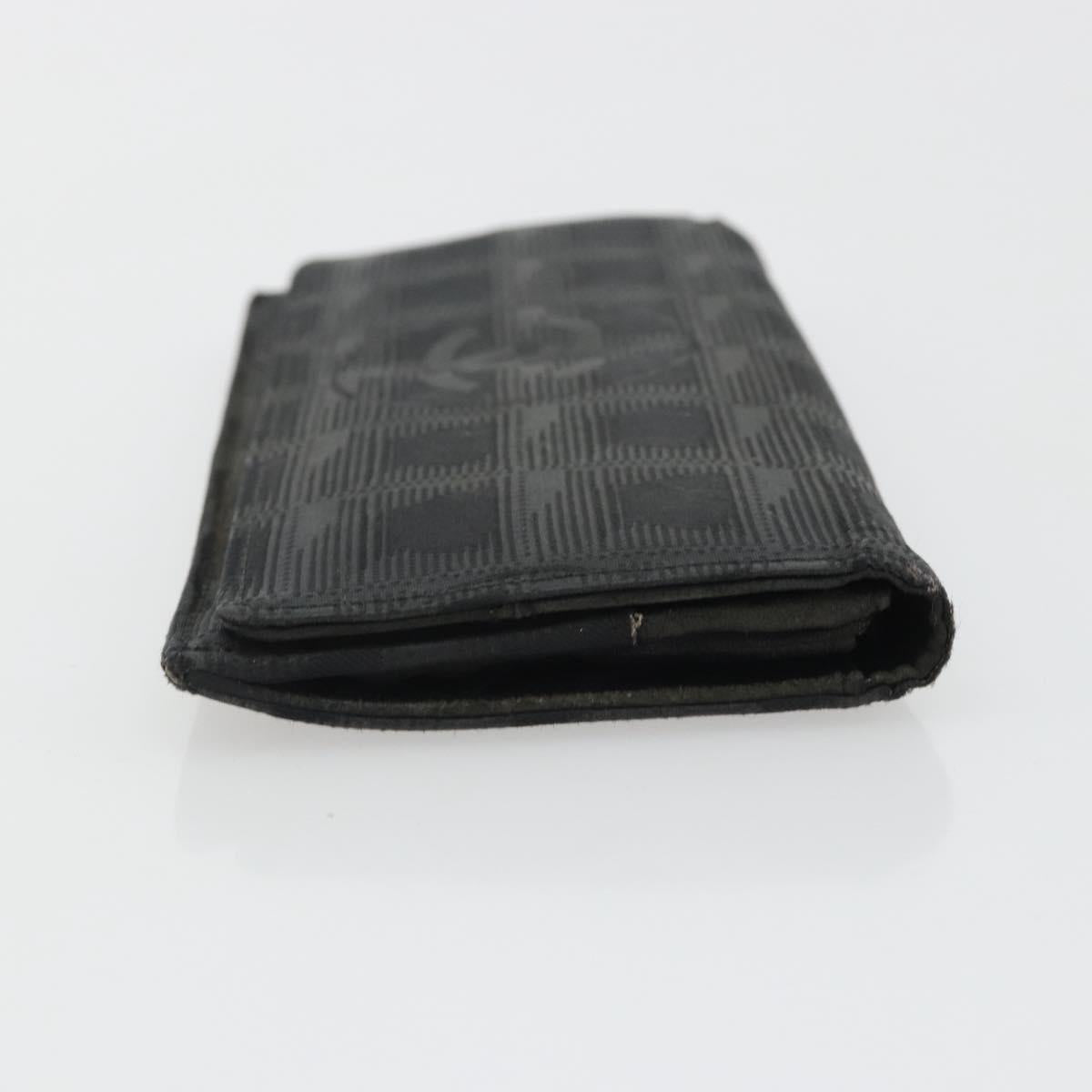 CHANEL New Travel Line Long Wallet Nylon Black Silver CC Auth bs36031