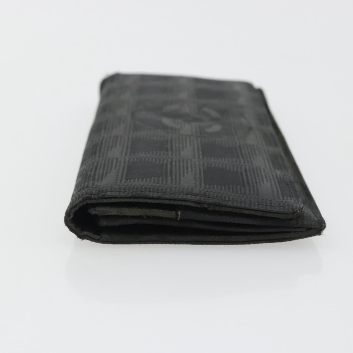 CHANEL New Travel Line Long Wallet Nylon Black Silver CC Auth bs36031