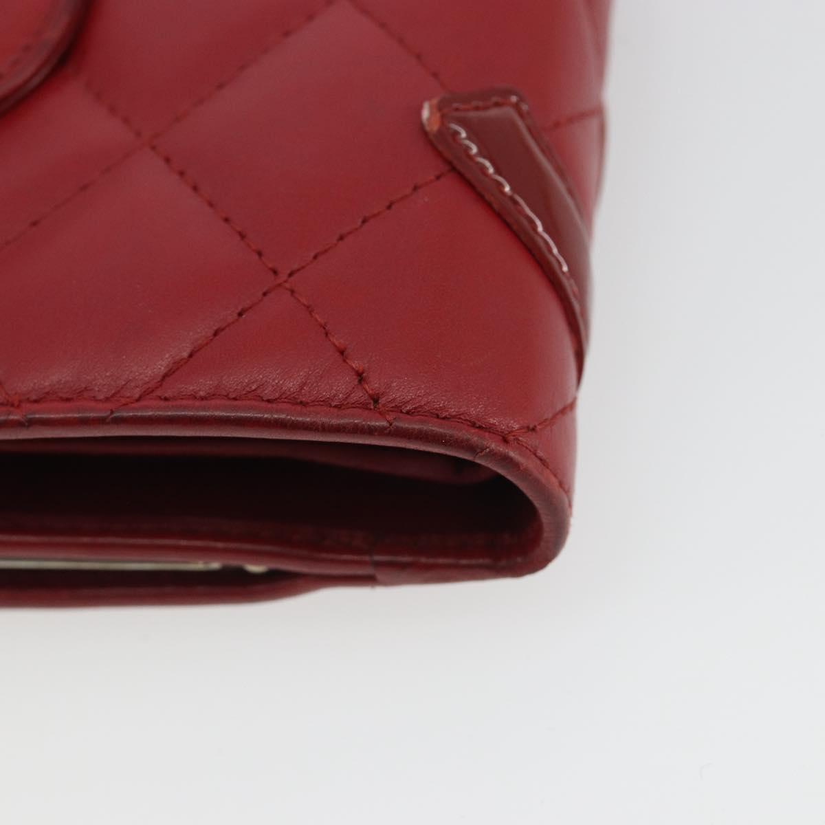 CHANEL Matelasse Long Wallet Lamb Skin Red Silver CC Auth bs36032
