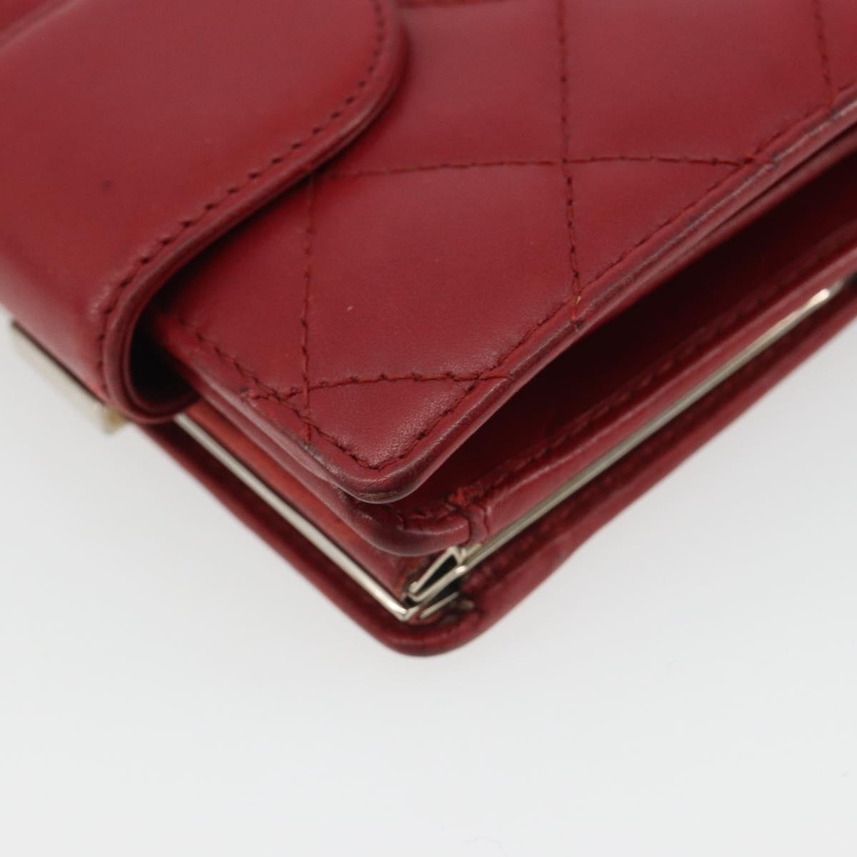CHANEL Matelasse Long Wallet Lamb Skin Red Silver CC Auth bs36032