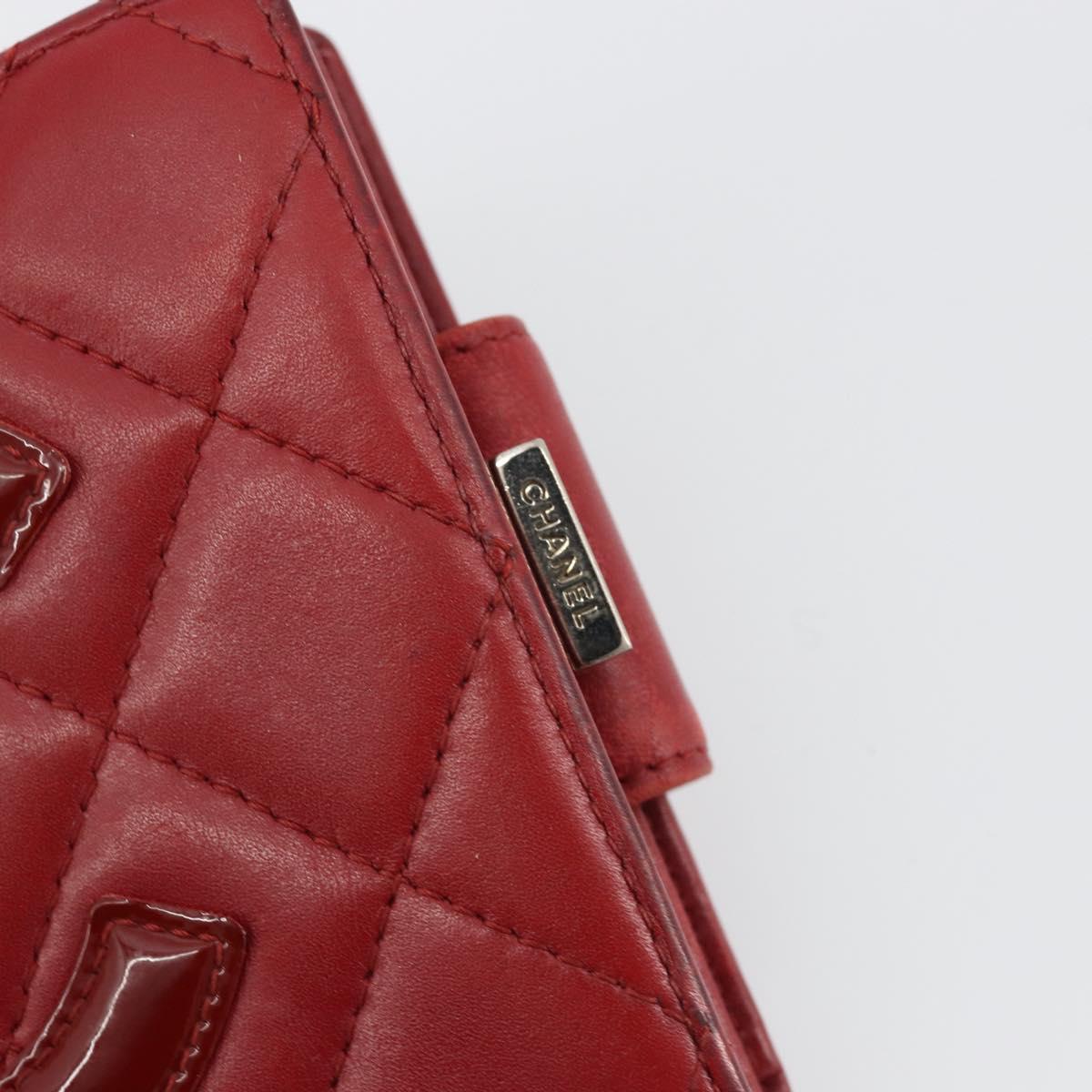 CHANEL Matelasse Long Wallet Lamb Skin Red Silver CC Auth bs36032