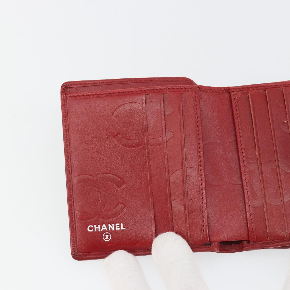 CHANEL Matelasse Long Wallet Lamb Skin Red Silver CC Auth bs36032