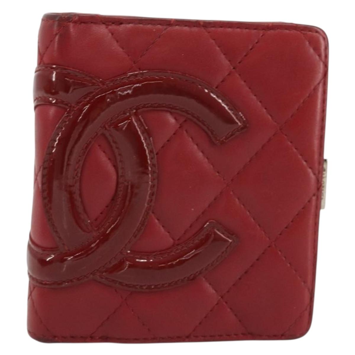 CHANEL Matelasse Long Wallet Lamb Skin Red Silver CC Auth bs36032