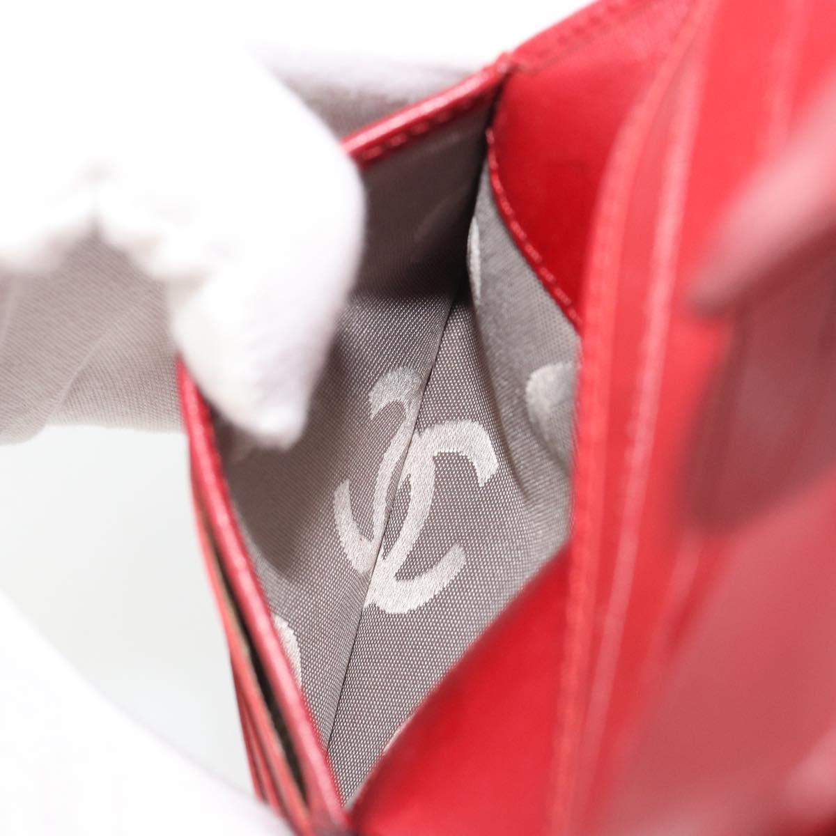 CHANEL Matelasse Long Wallet Lamb Skin Red Silver CC Auth bs36032