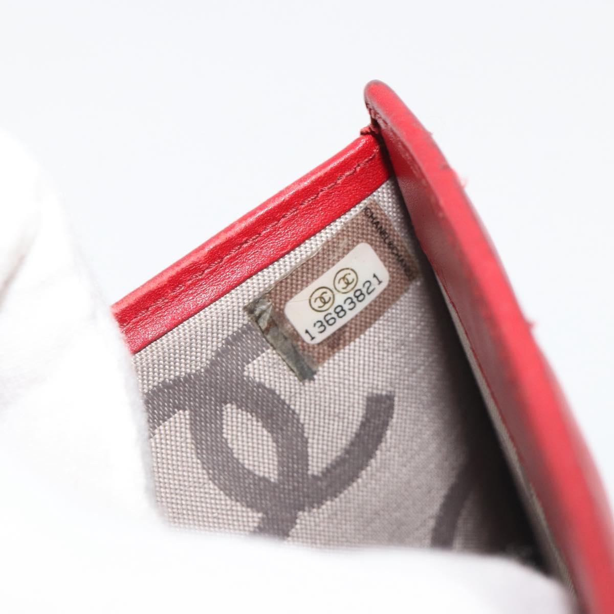 CHANEL Matelasse Long Wallet Lamb Skin Red Silver CC Auth bs36032