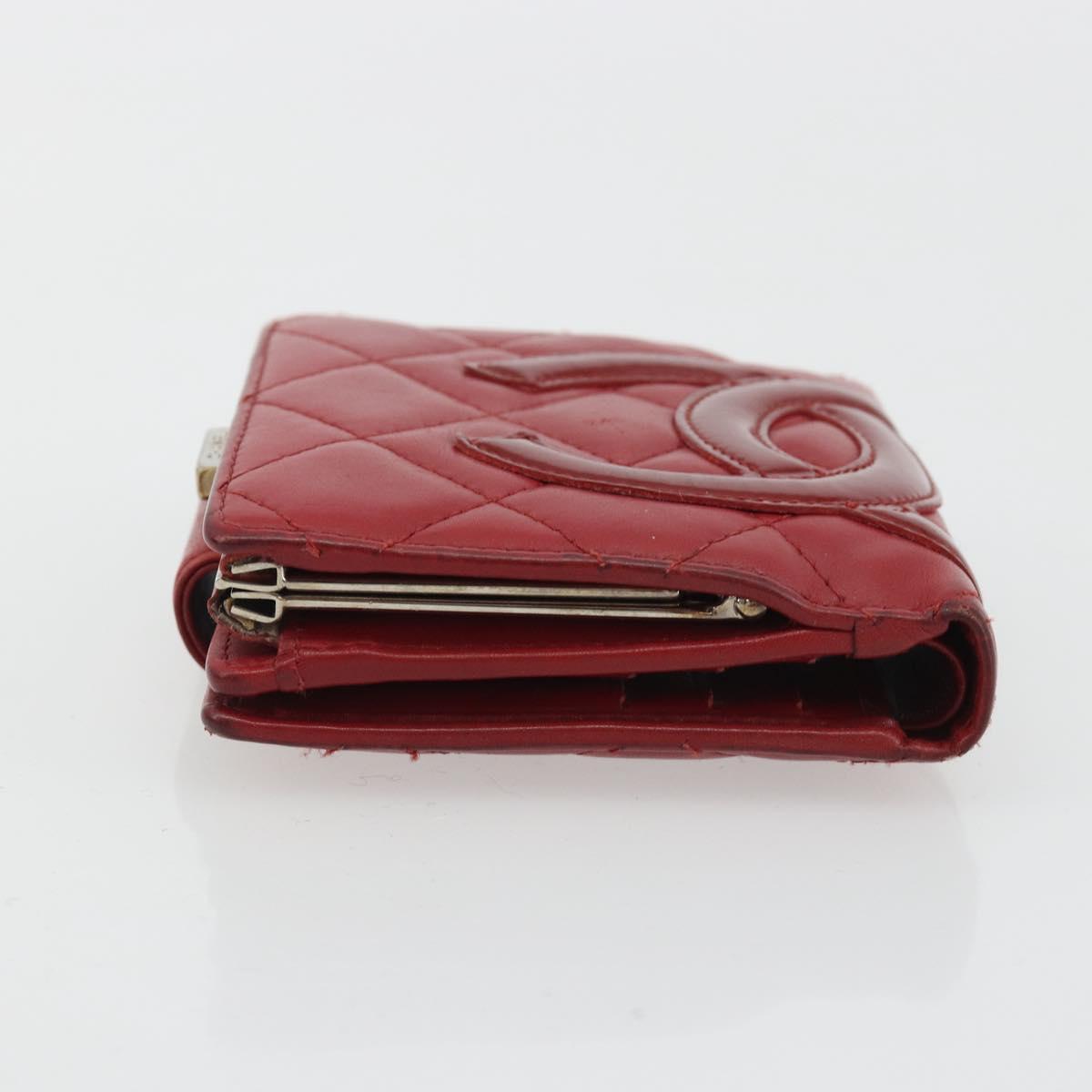 CHANEL Matelasse Long Wallet Lamb Skin Red Silver CC Auth bs36032