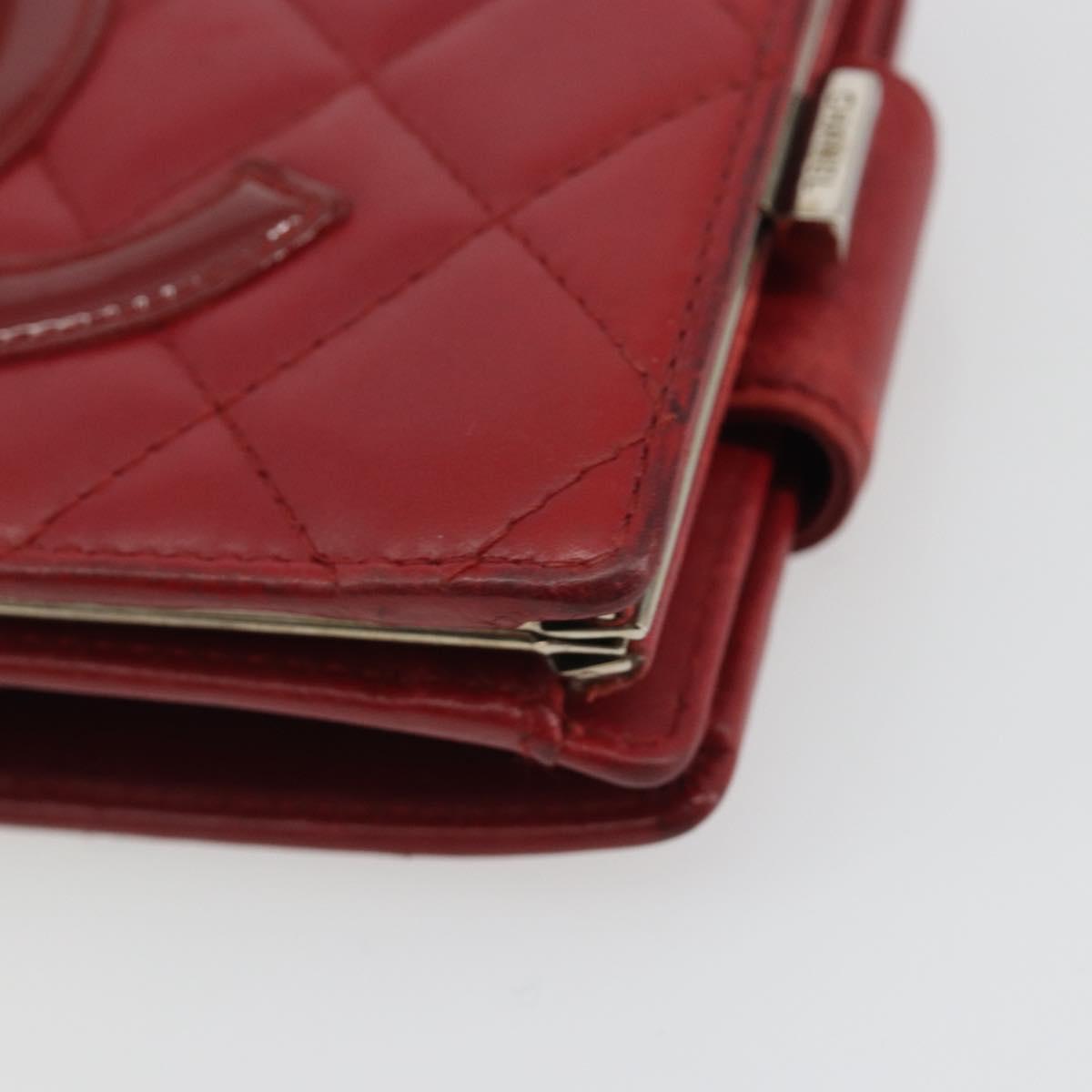 CHANEL Matelasse Long Wallet Lamb Skin Red Silver CC Auth bs36032