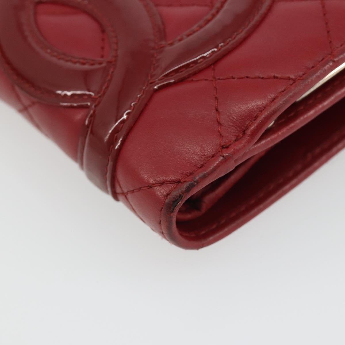 CHANEL Matelasse Long Wallet Lamb Skin Red Silver CC Auth bs36032
