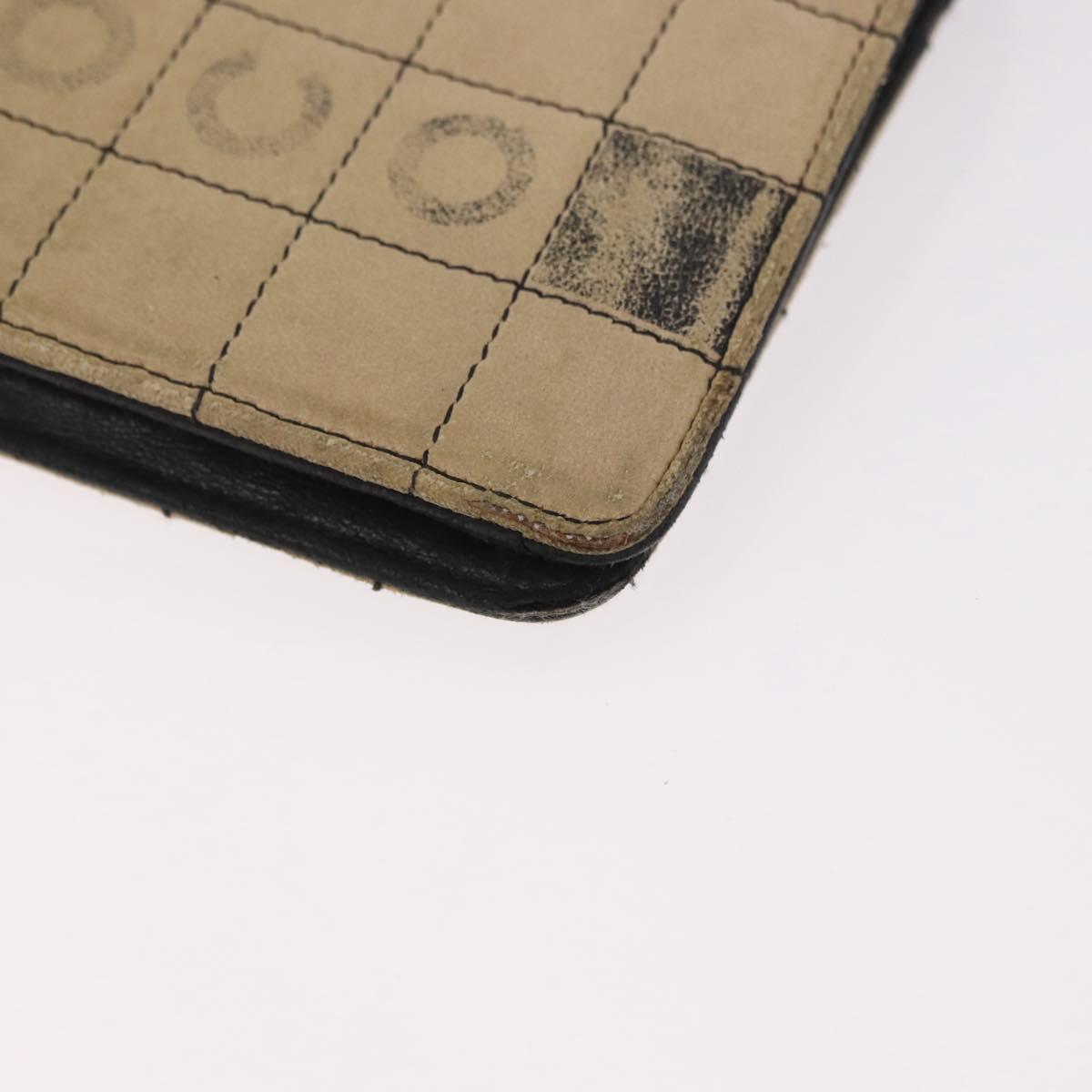 CHANEL Choco Bar Long Wallet Lamb Skin Beige CC Auth bs36033