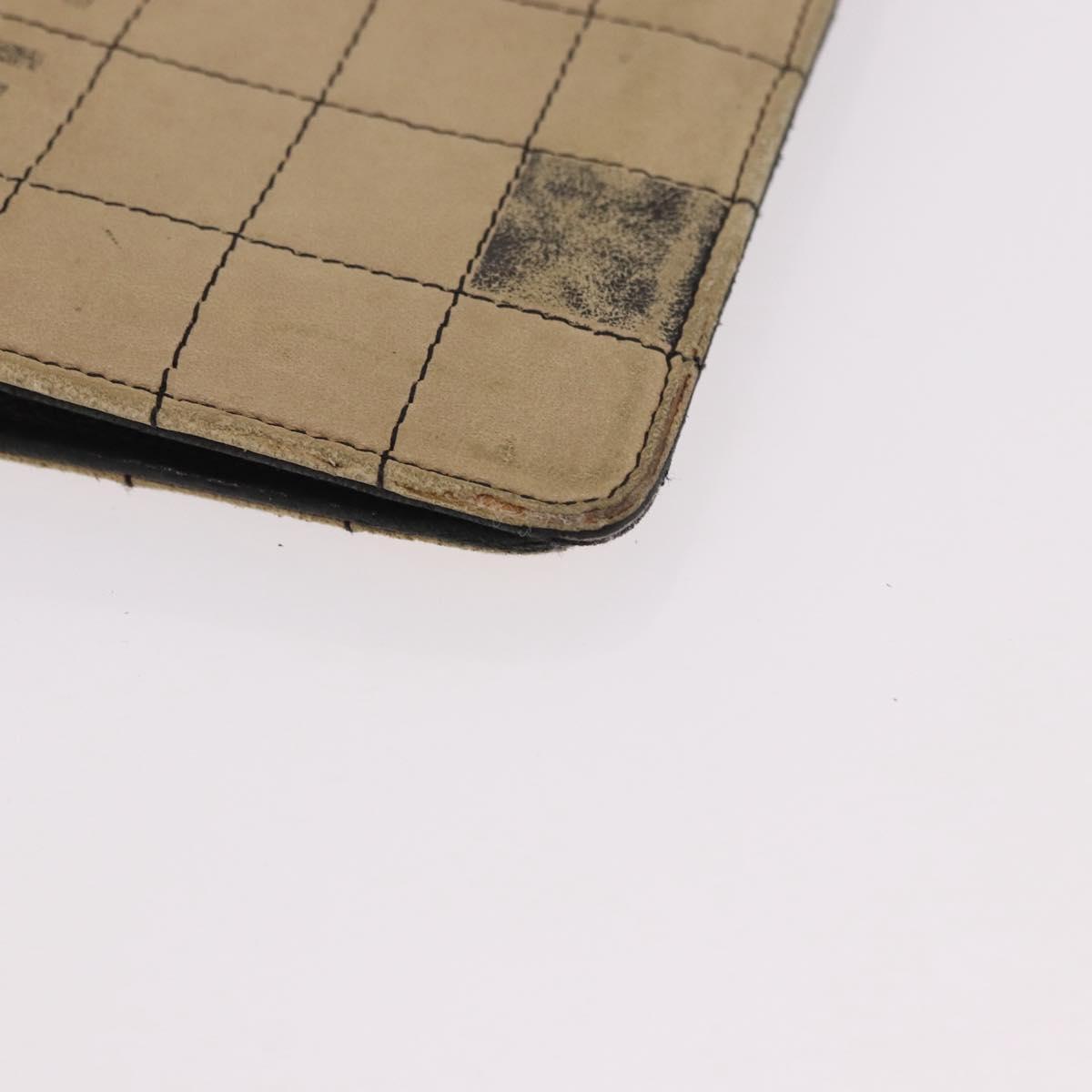CHANEL Choco Bar Long Wallet Lamb Skin Beige CC Auth bs36033