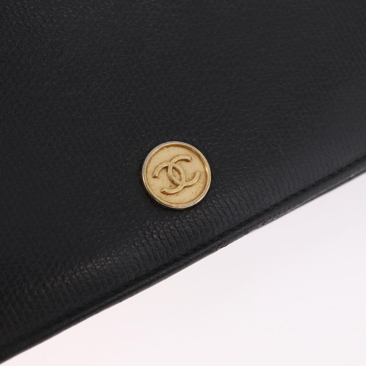 CHANEL Long Wallet Leather Black Gold CC Auth bs36037
