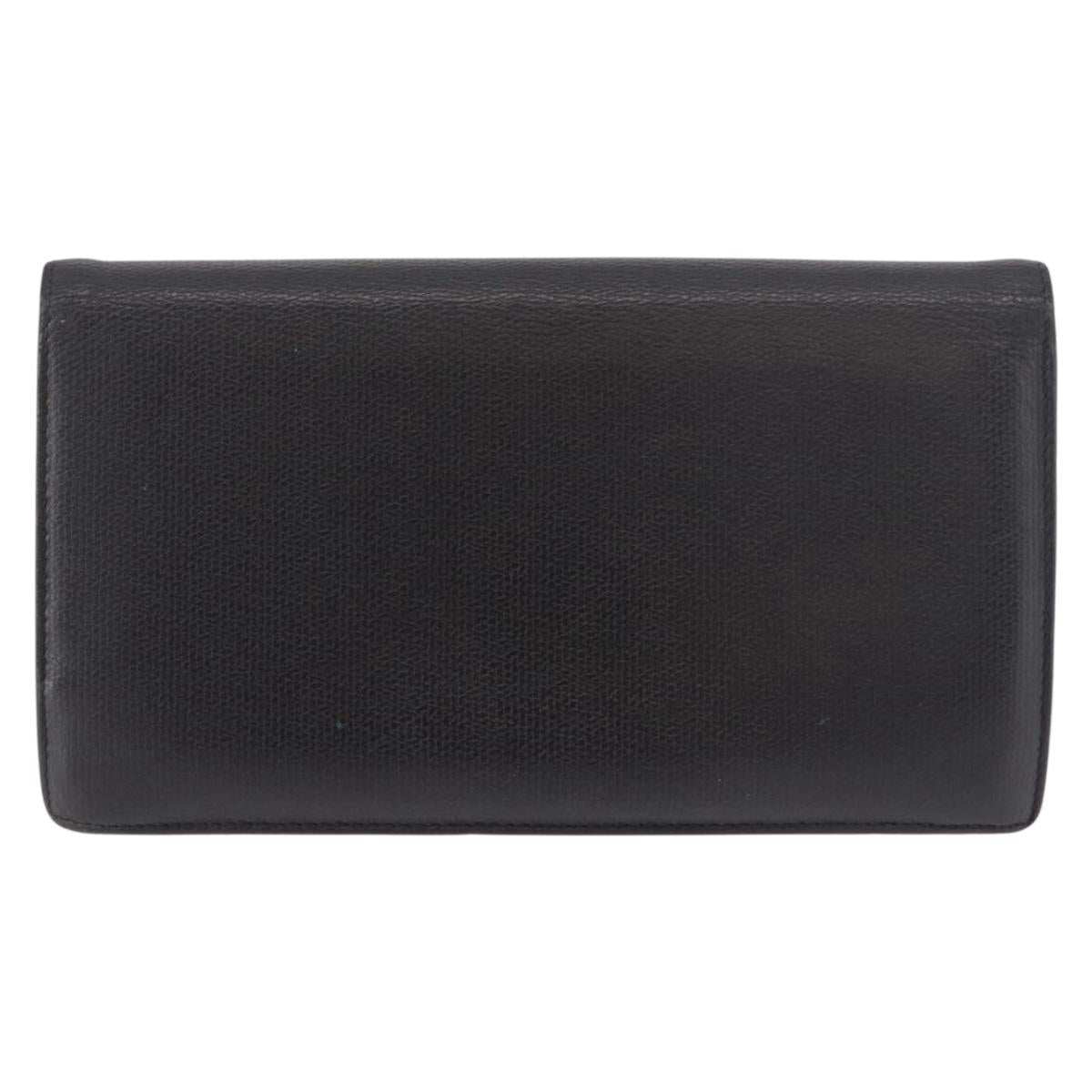 CHANEL Long Wallet Leather Black Gold CC Auth bs36037