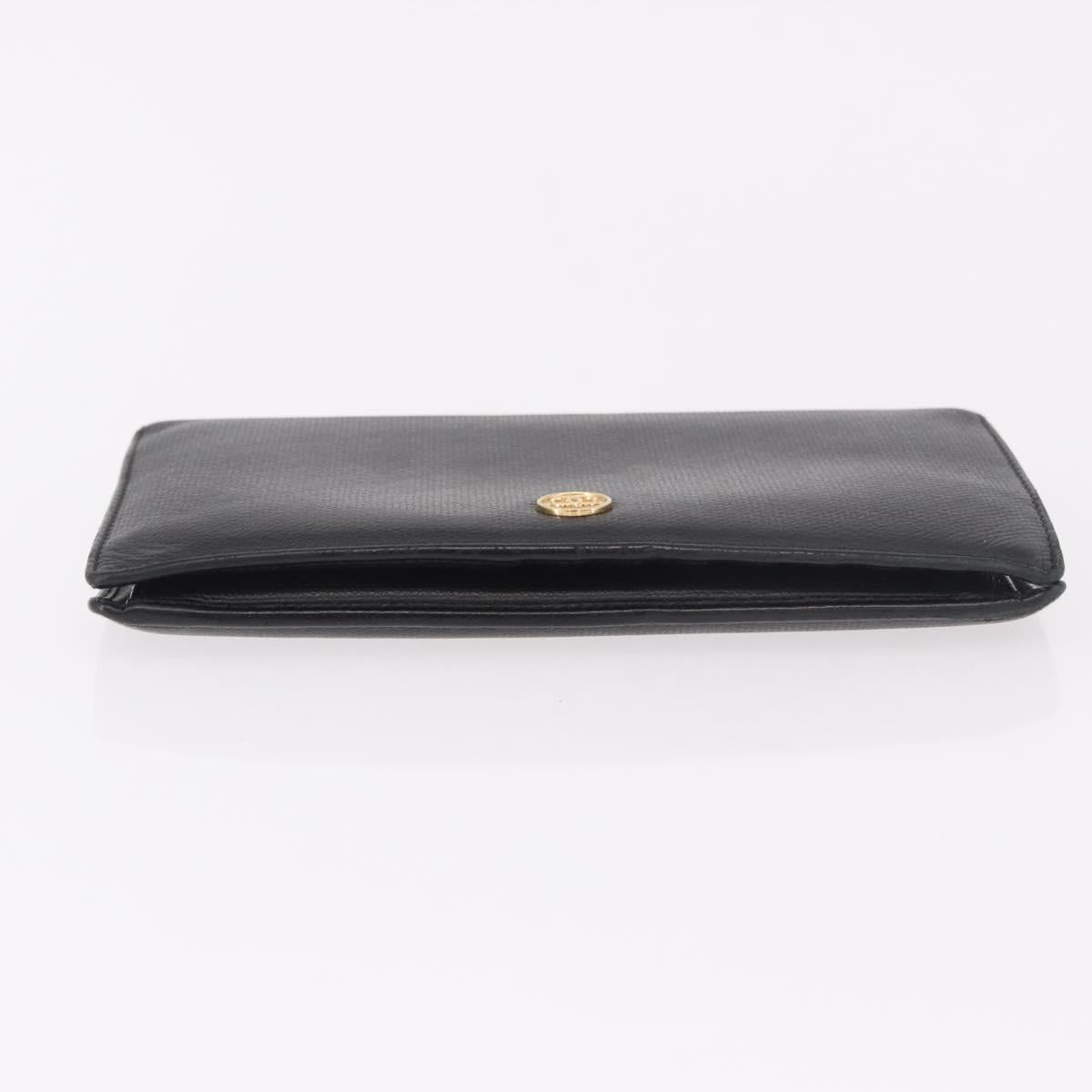 CHANEL Long Wallet Leather Black Gold CC Auth bs36037
