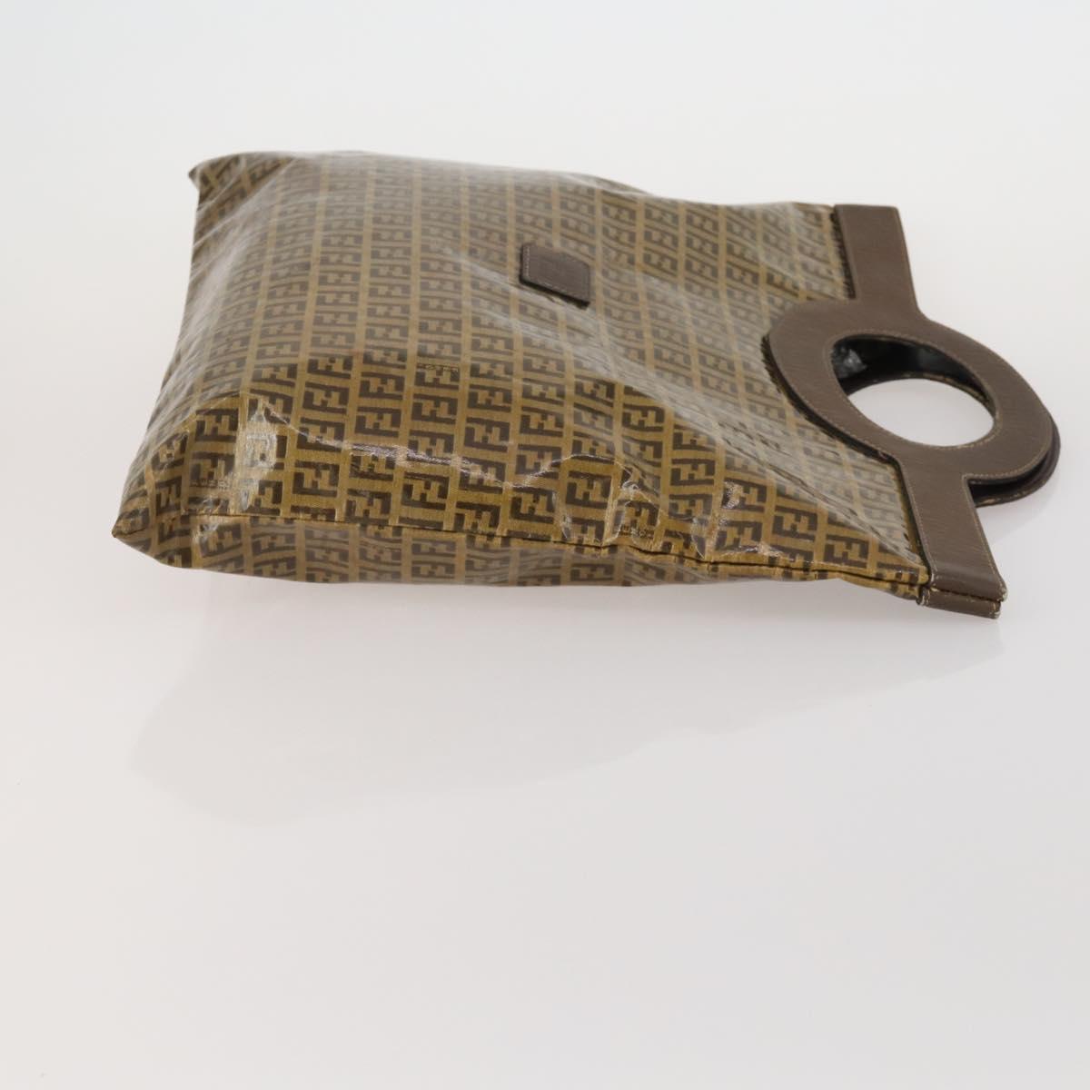 FENDI Zucca Canvas Hand Bag Coated Canvas 2 Set Brown Black Auth bs36051