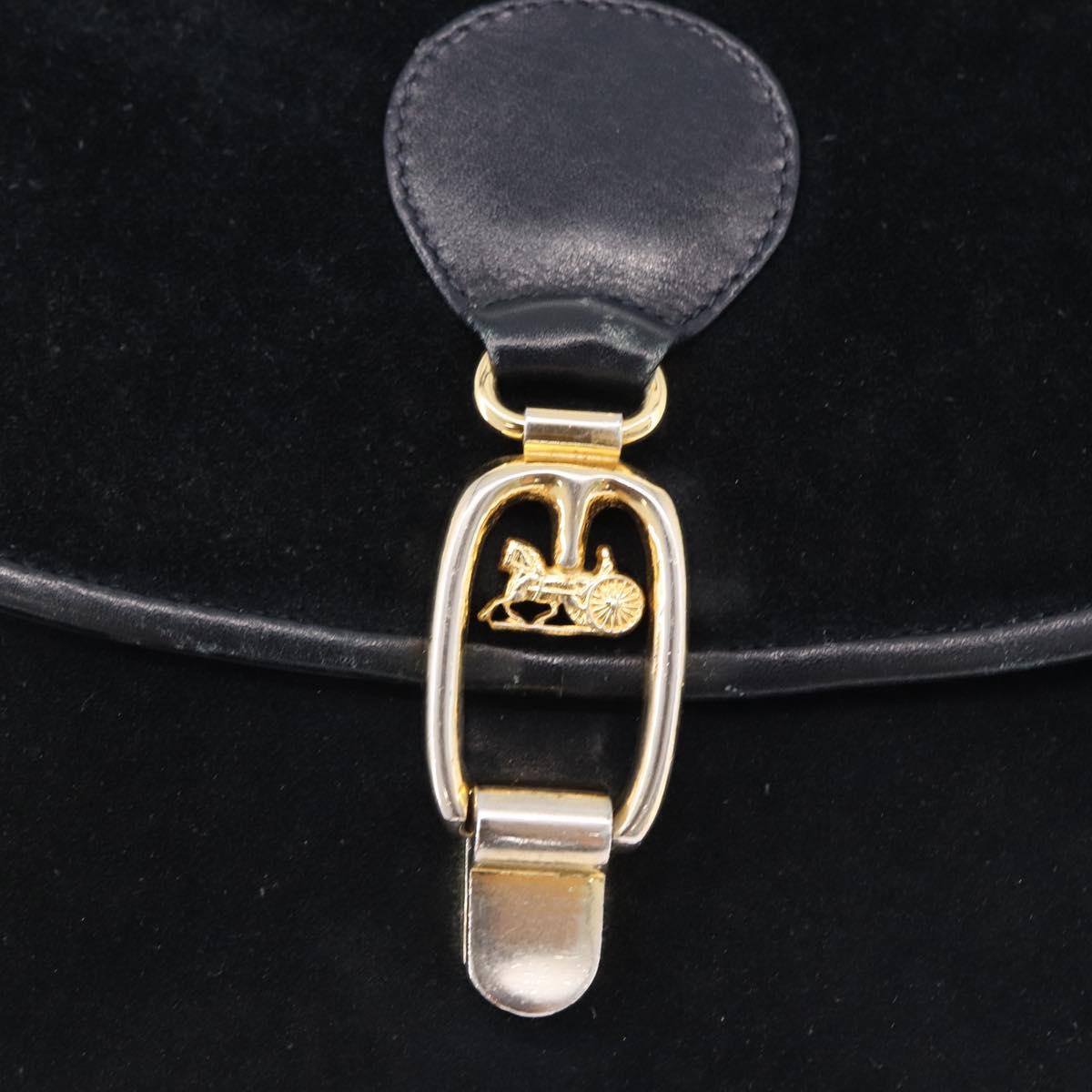 CELINE Shoulder Bag Suede Black Gold Auth bs36058