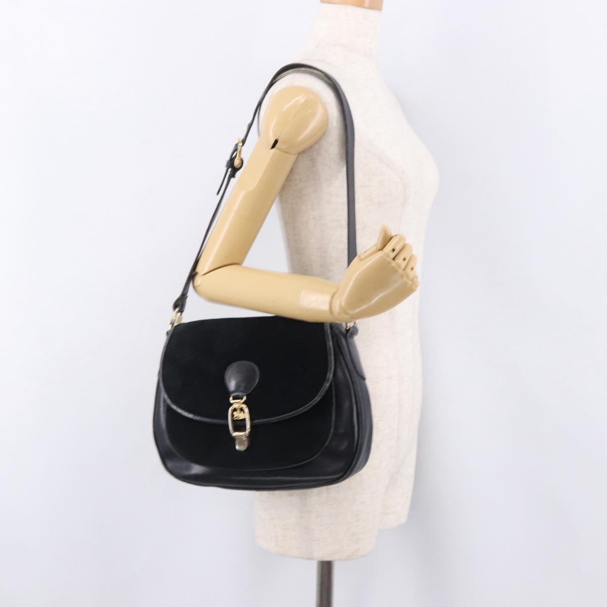 CELINE Shoulder Bag Suede Black Gold Auth bs36058