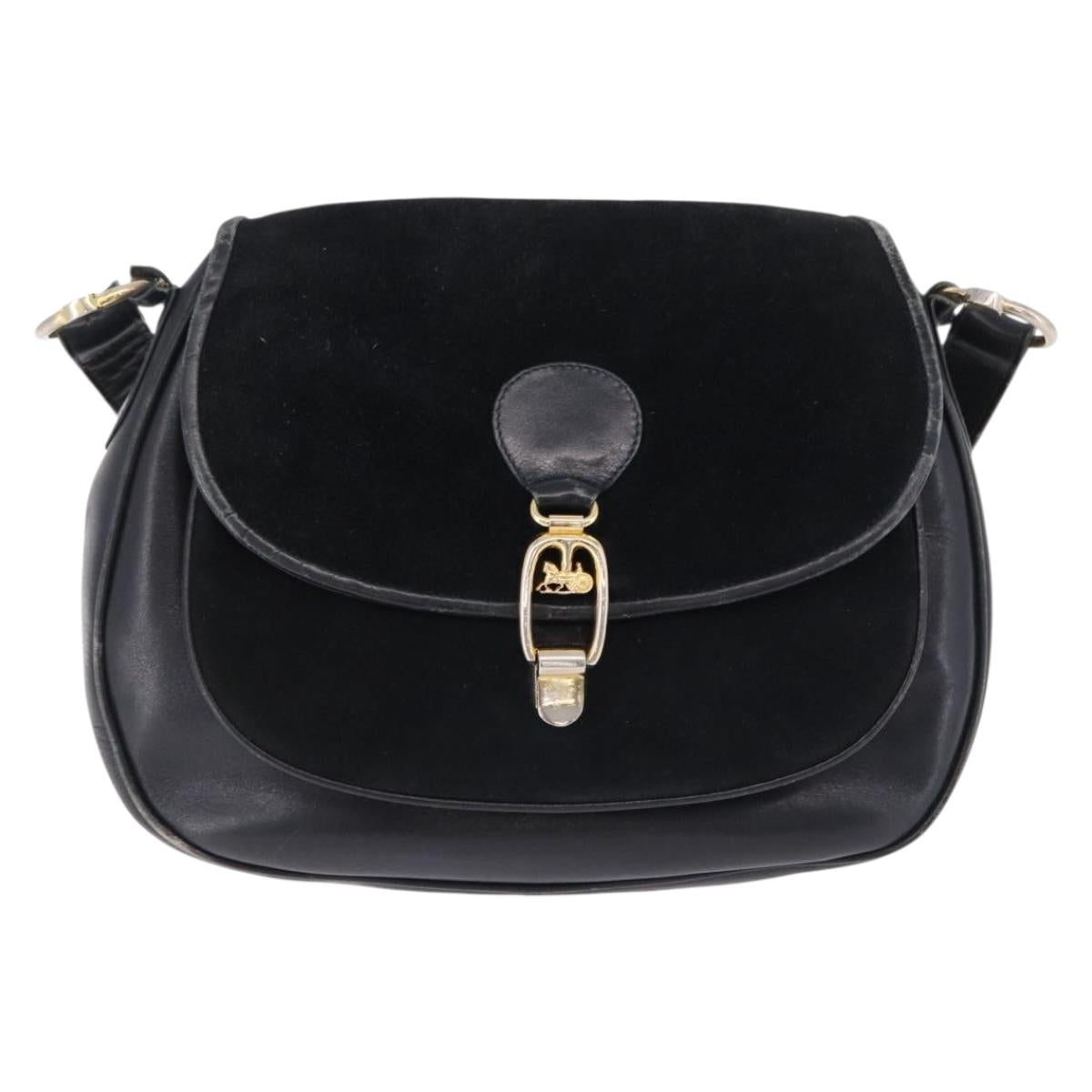 CELINE Shoulder Bag Suede Black Gold Auth bs36058