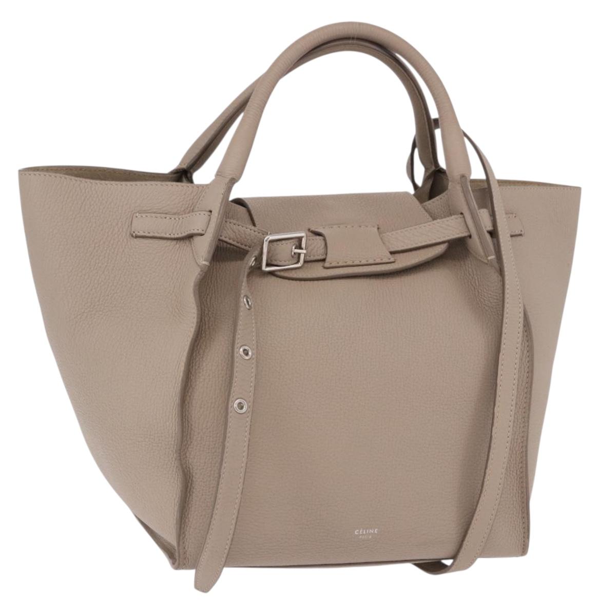 CELINE Big Bag Small Hand Bag Leather Gray Silver Auth bs36059M