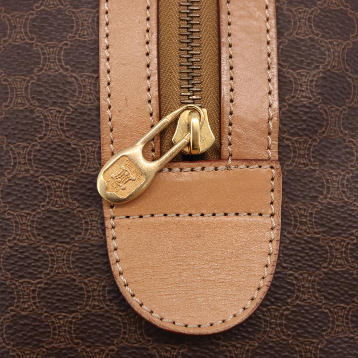 CELINE Macadam Canvas Boston Bag PVC Leather Brown Gold Auth bs36061V