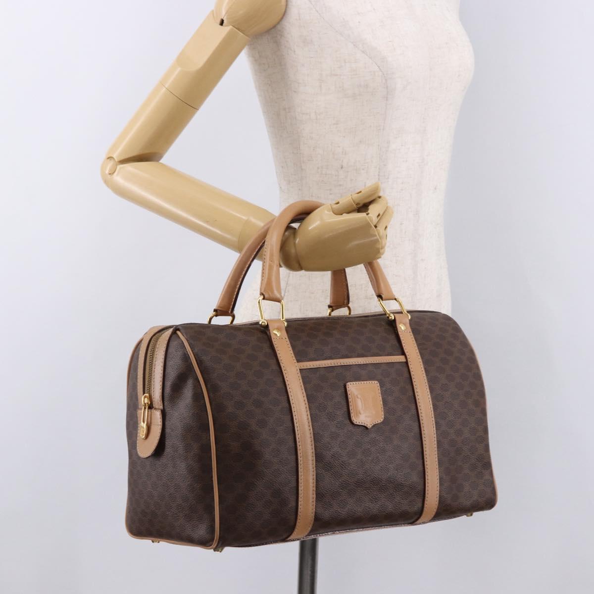 CELINE Macadam Canvas Boston Bag PVC Leather Brown Gold Auth bs36061V