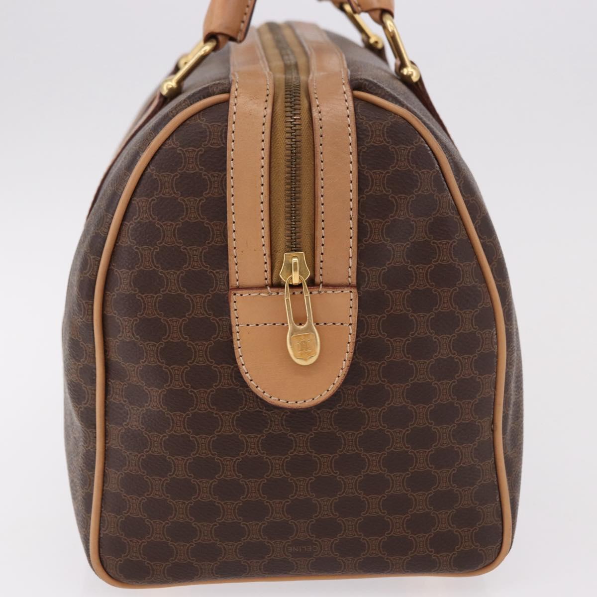 CELINE Macadam Canvas Boston Bag PVC Leather Brown Gold Auth bs36061V