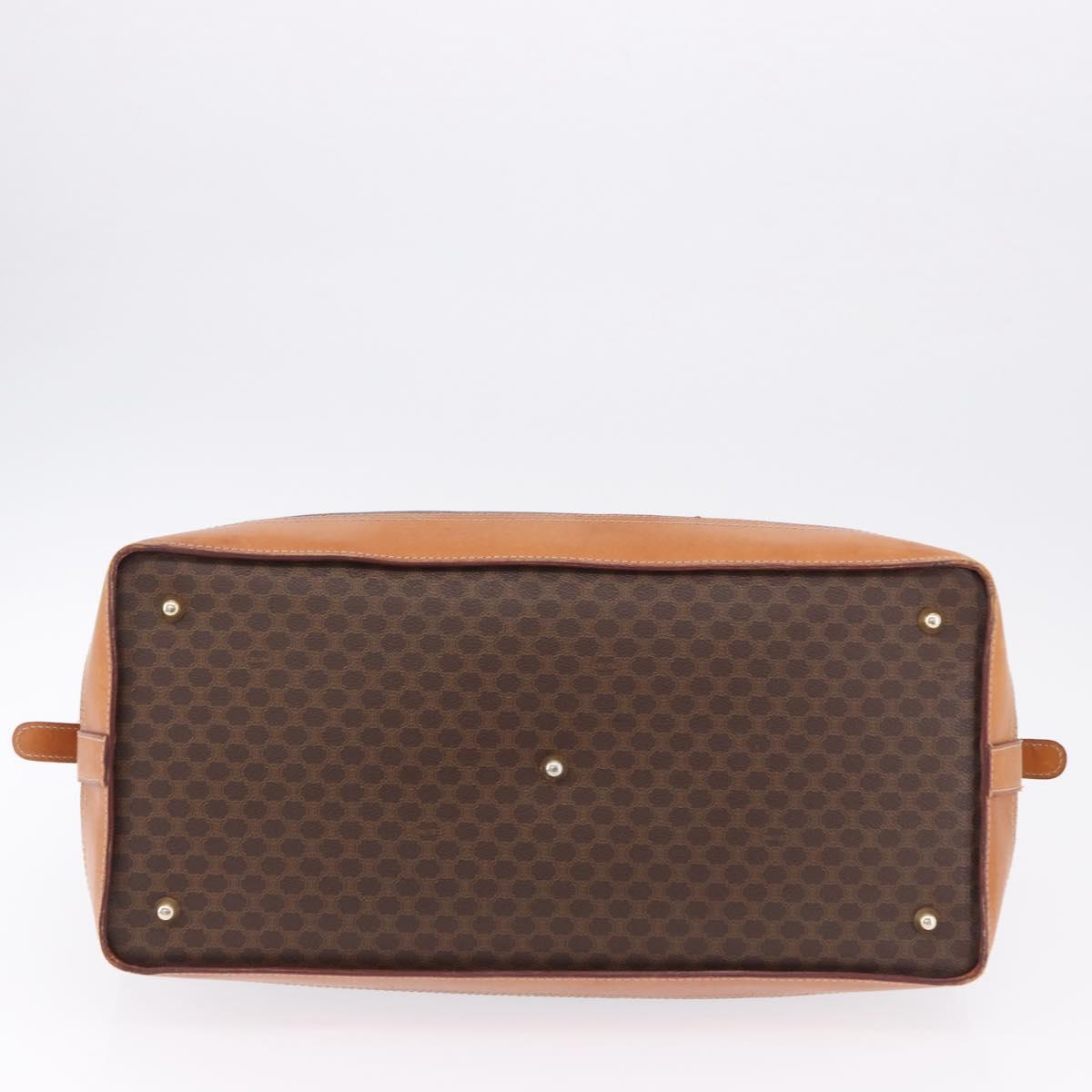 CELINE Macadam Canvas Boston Bag PVC Leather Brown Gold Auth bs36062