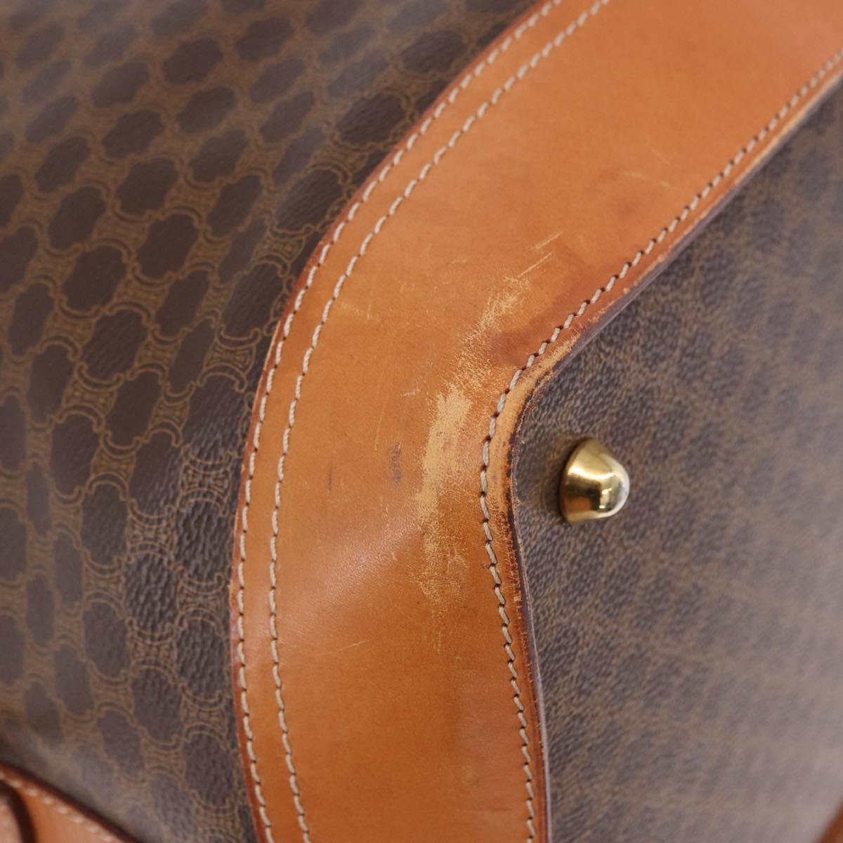 CELINE Macadam Canvas Boston Bag PVC Leather Brown Gold Auth bs36062