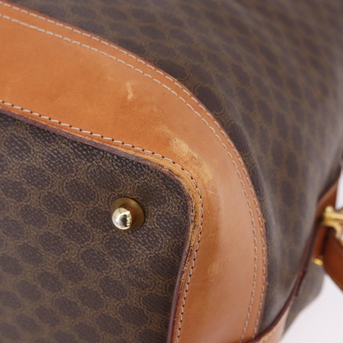 CELINE Macadam Canvas Boston Bag PVC Leather Brown Gold Auth bs36062