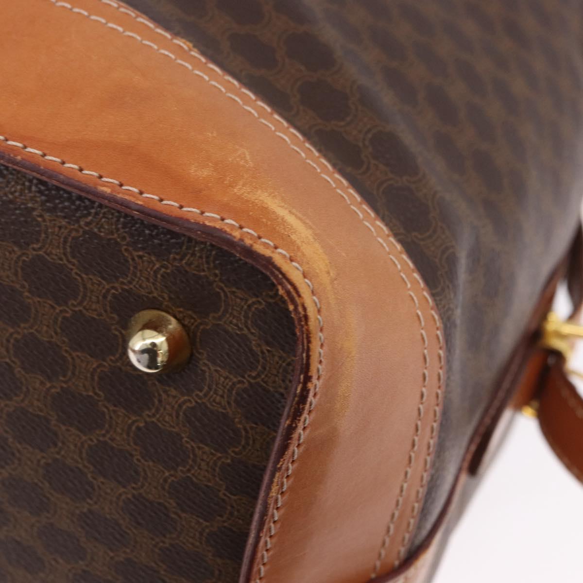 CELINE Macadam Canvas Boston Bag PVC Leather Brown Gold Auth bs36062