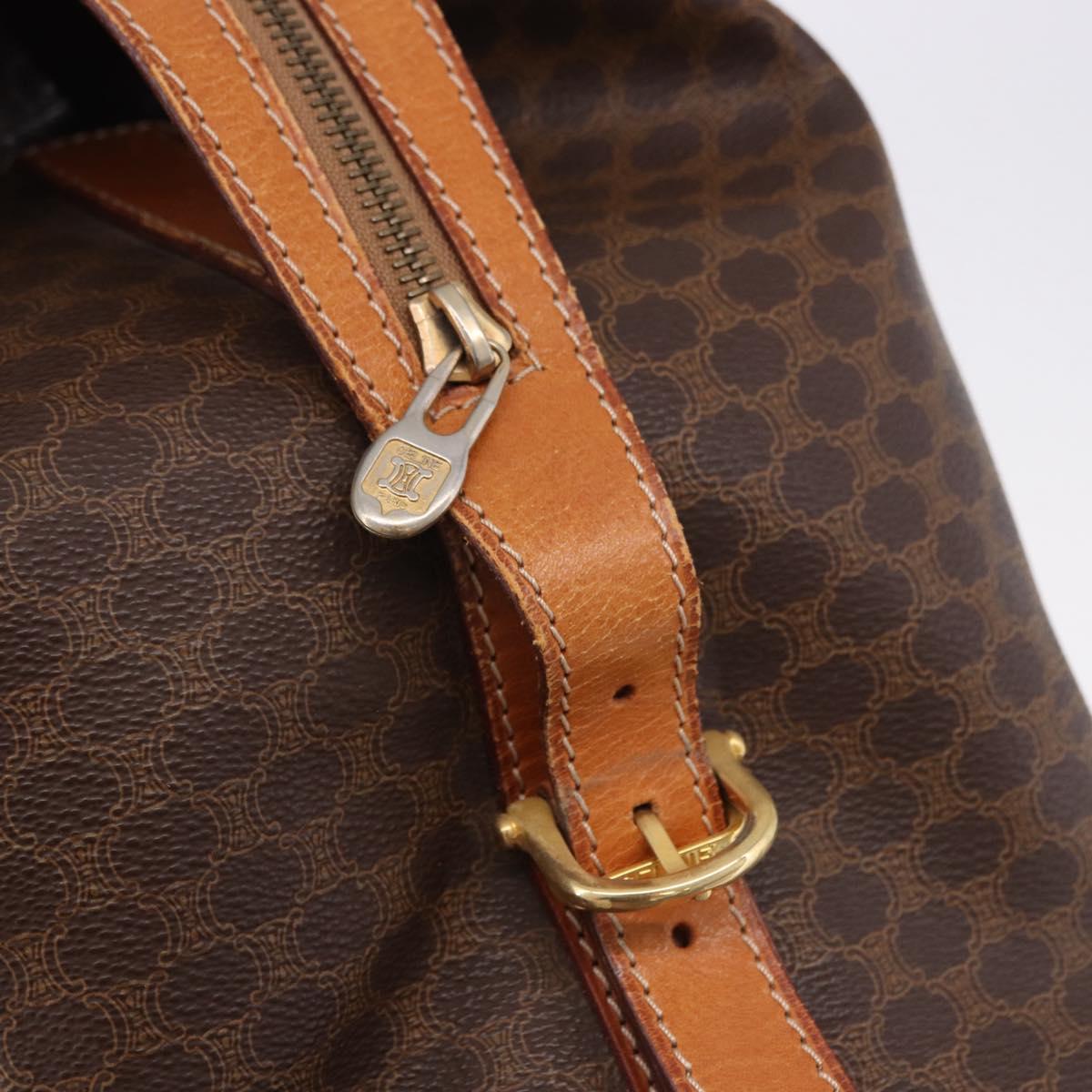 CELINE Macadam Canvas Boston Bag PVC Leather Brown Gold Auth bs36062