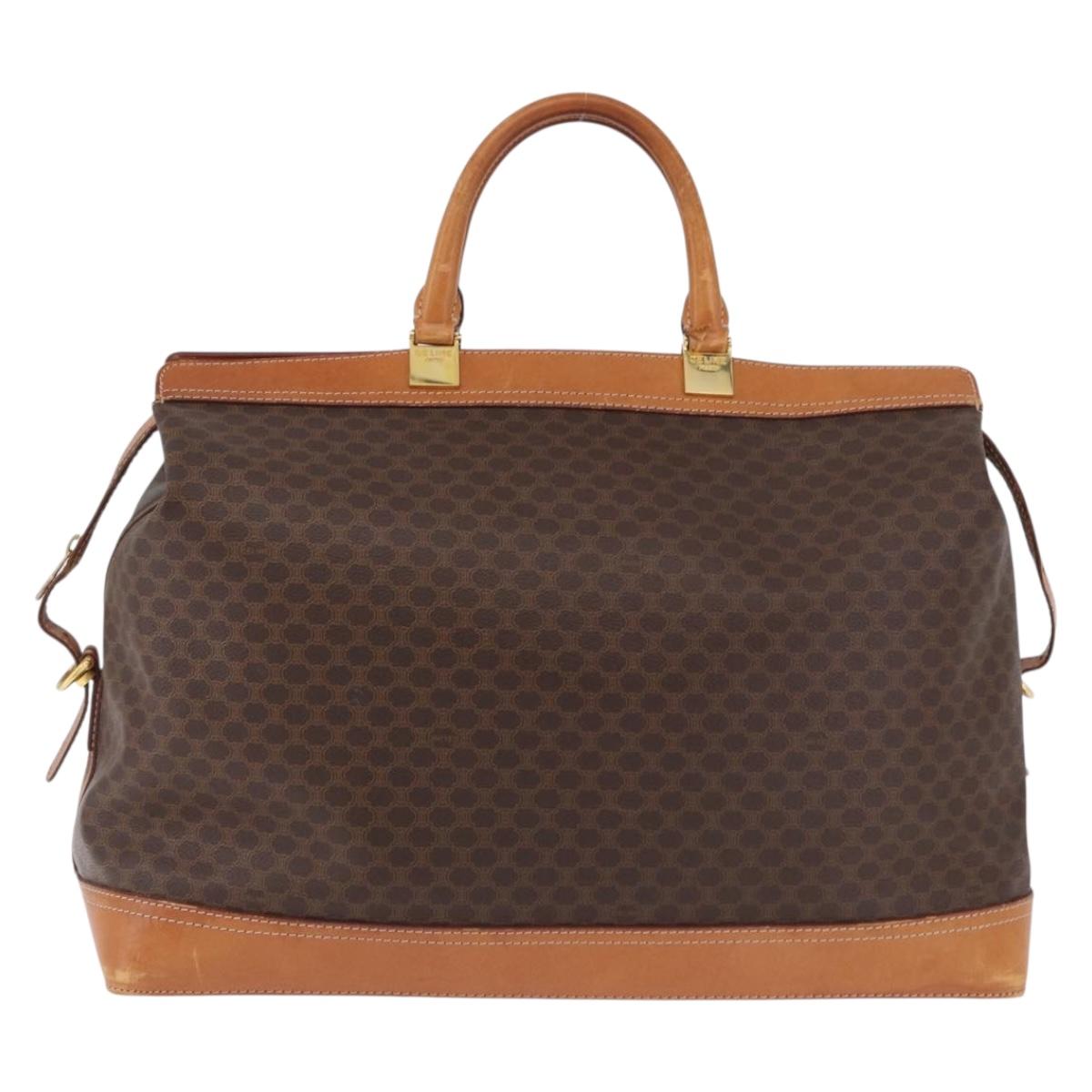 CELINE Macadam Canvas Boston Bag PVC Leather Brown Gold Auth bs36062