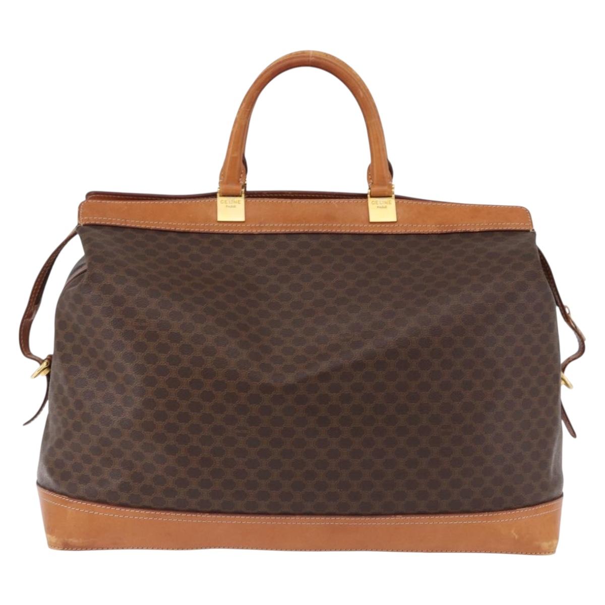 CELINE Macadam Canvas Boston Bag PVC Leather Brown Gold Auth bs36062