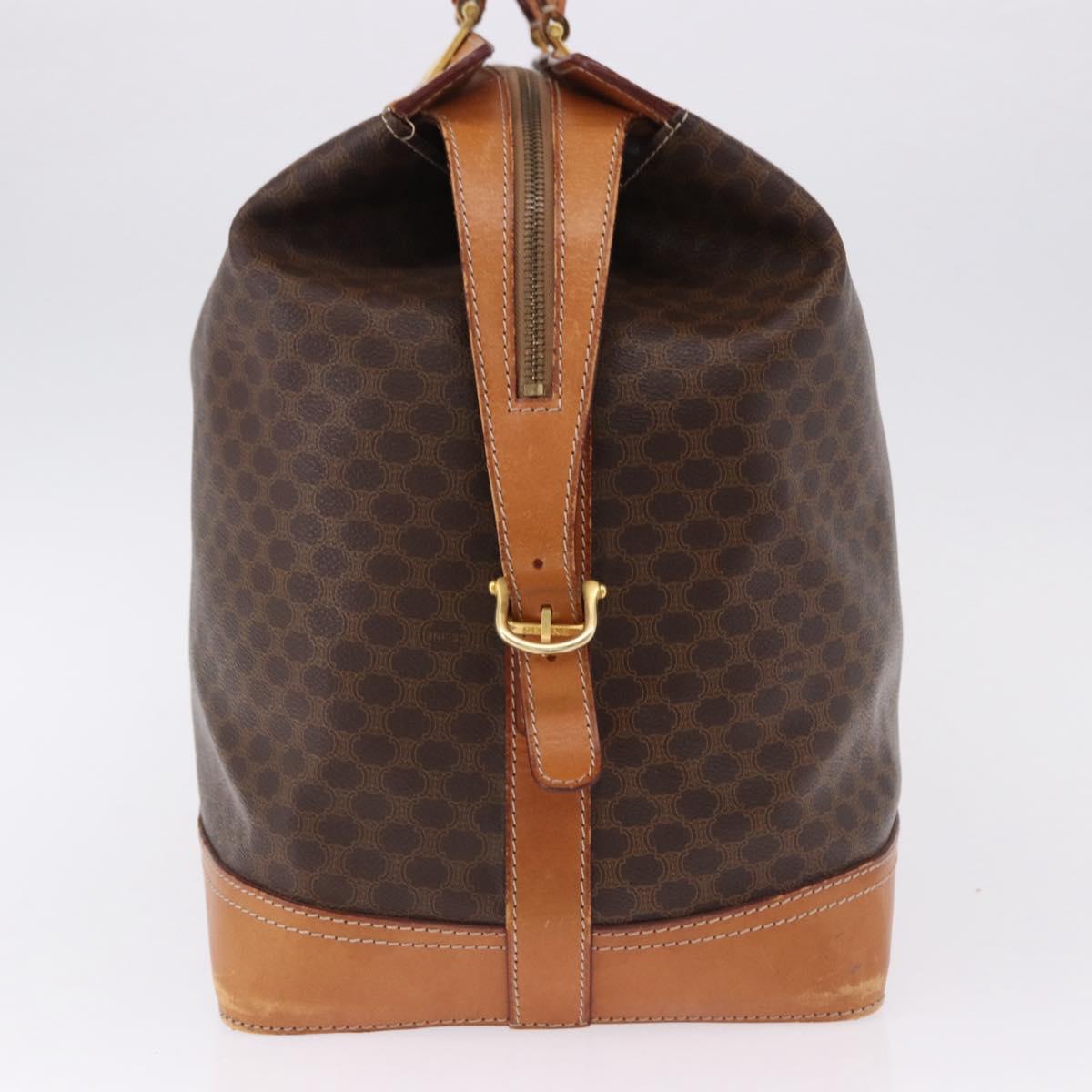 CELINE Macadam Canvas Boston Bag PVC Leather Brown Gold Auth bs36062