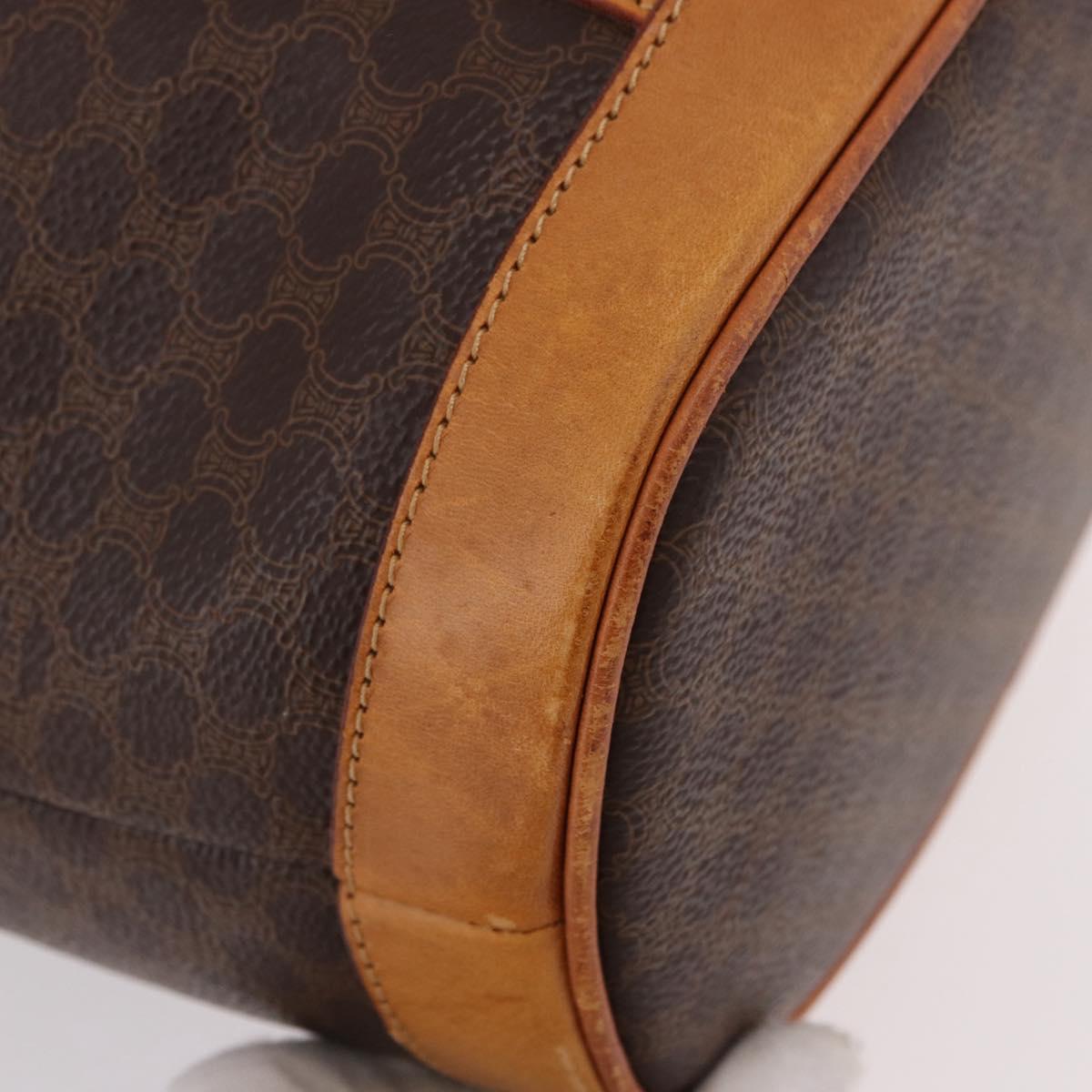 CELINE Macadam Canvas Shoulder Bag PVC Leather Brown Gold Auth bs36063
